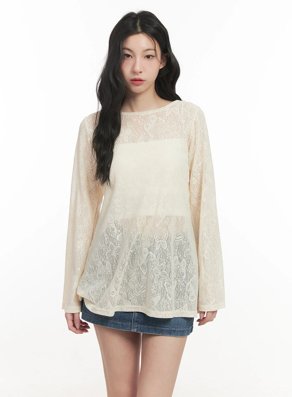 Butterfly Lace Sheer Long-Sleeve Top CF513 - Image 3