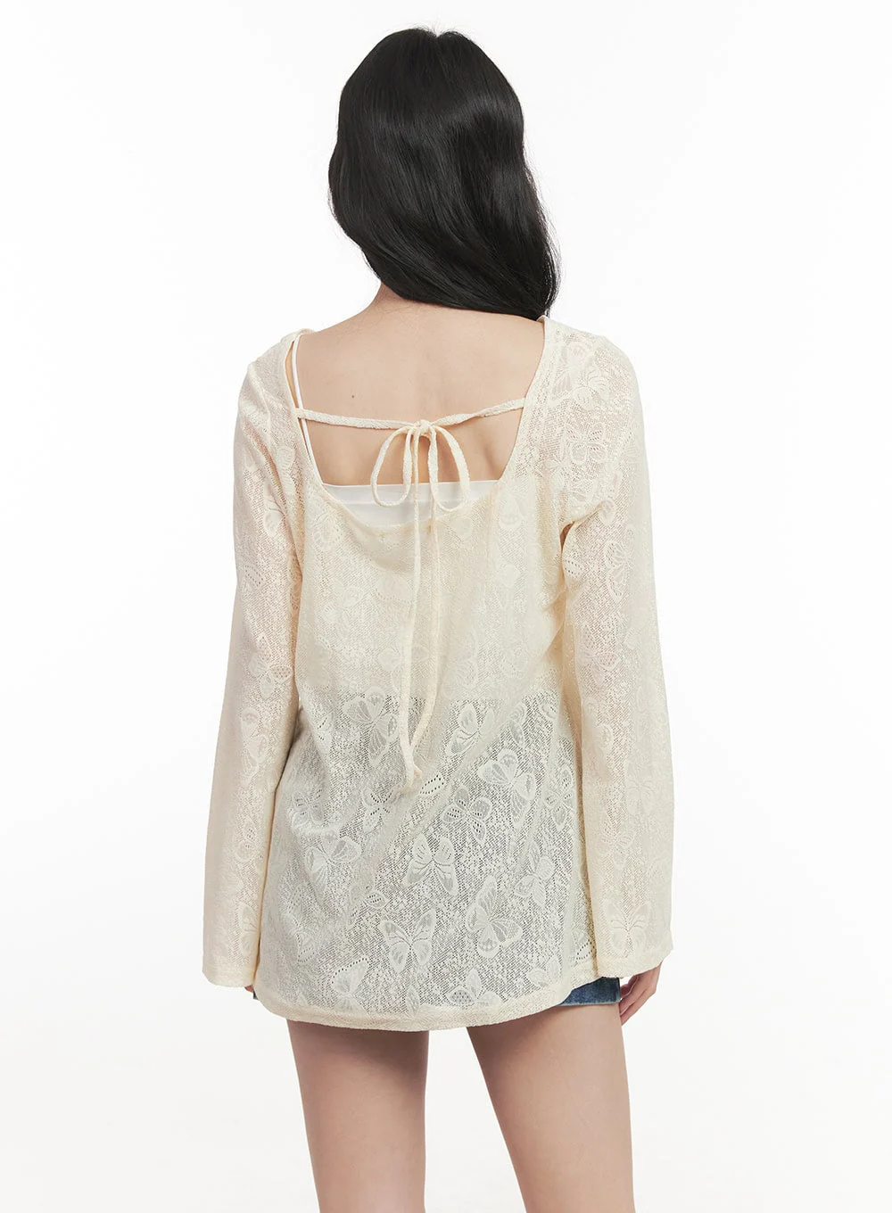 Butterfly Lace Sheer Long-Sleeve Top CF513 - Image 7