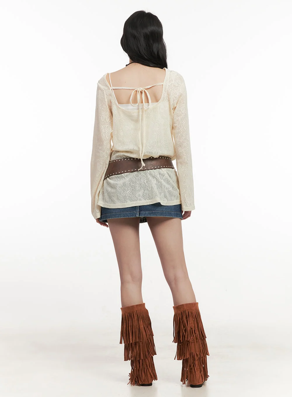Butterfly Lace Sheer Long-Sleeve Top CF513 - Image 8