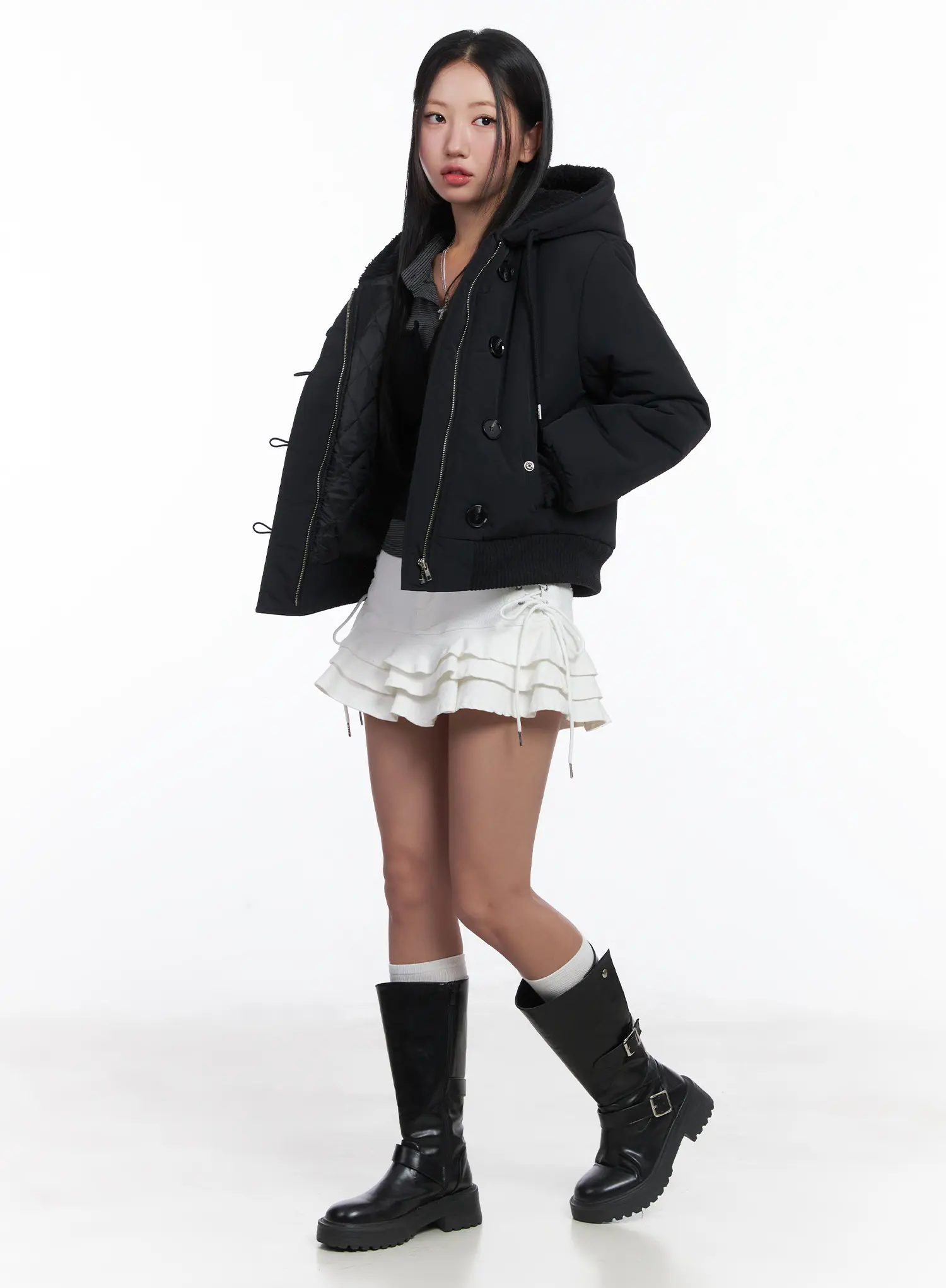 Button Faux Fur Crop Puffer Jacket CD529 - Image 2