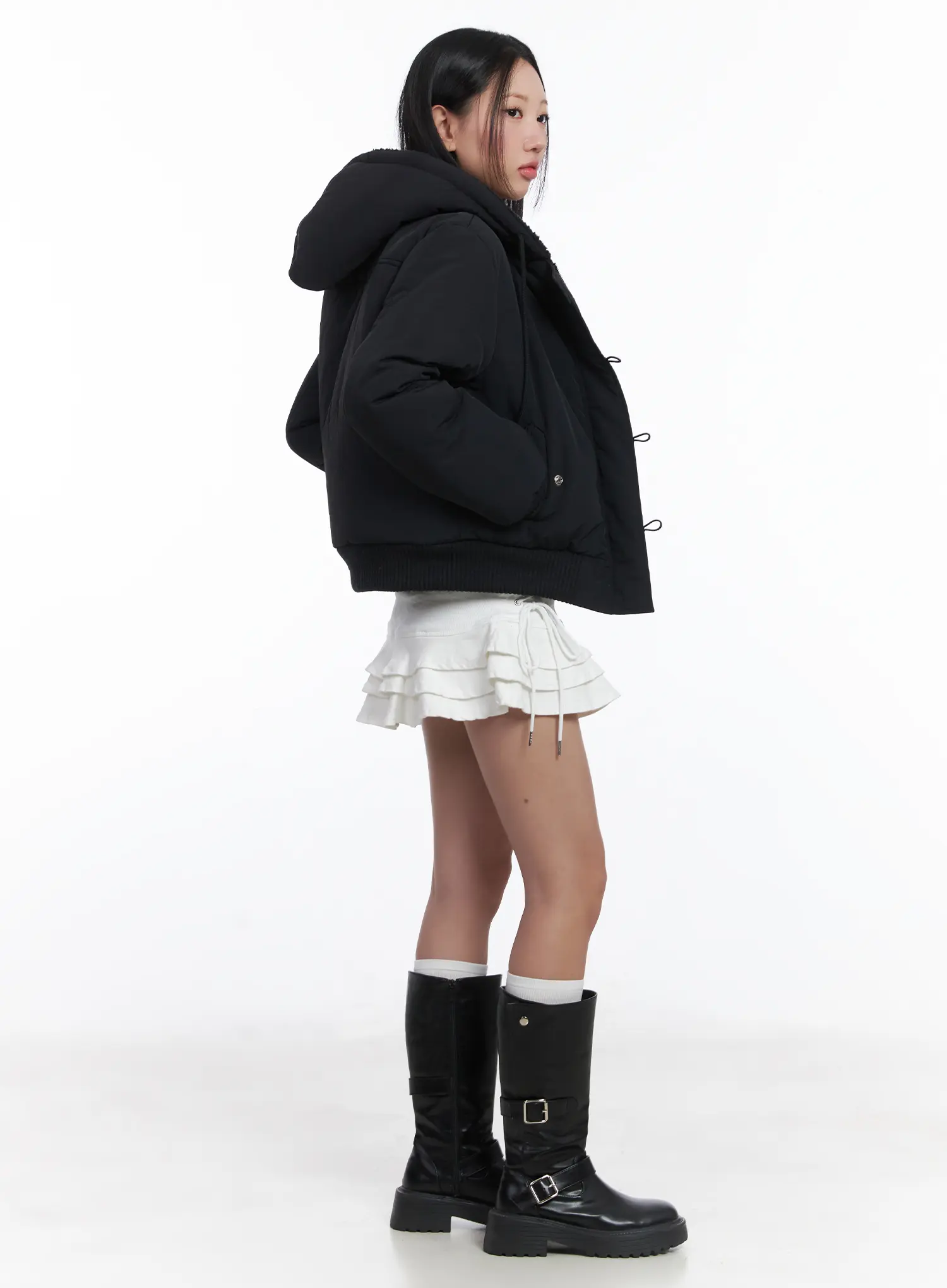 Button Faux Fur Crop Puffer Jacket CD529 - Image 3