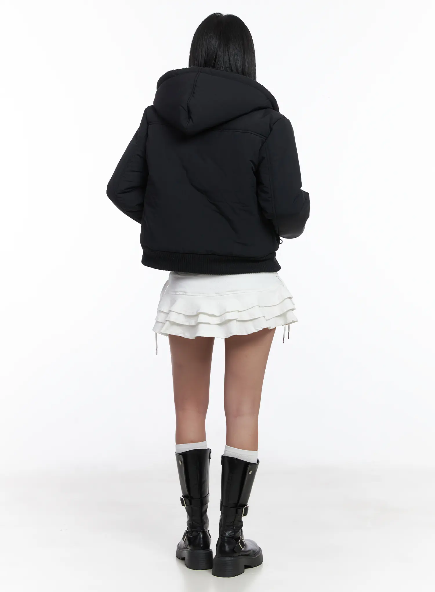 Button Faux Fur Crop Puffer Jacket CD529 - Image 4