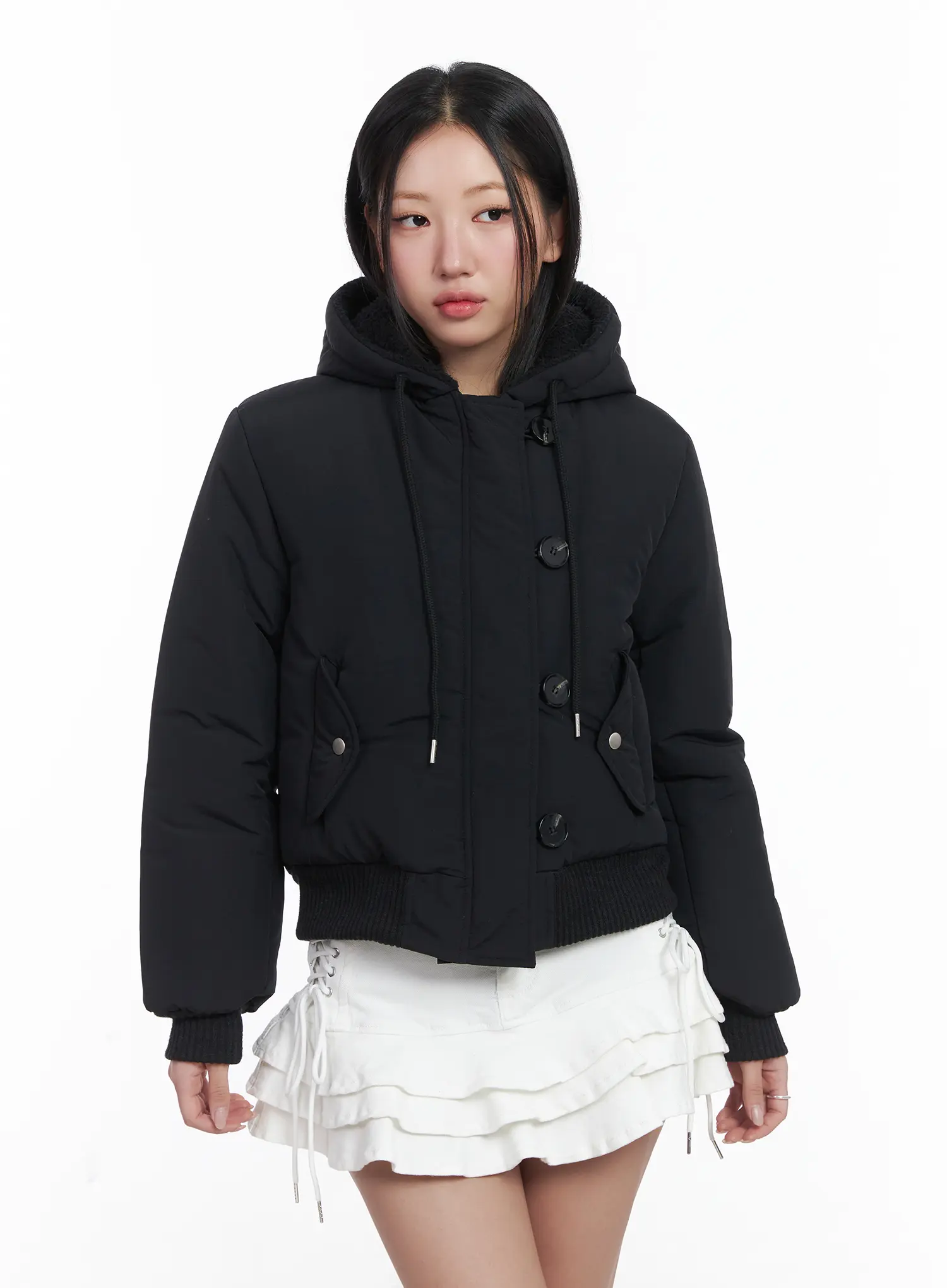 Button Faux Fur Crop Puffer Jacket CD529 - Image 5