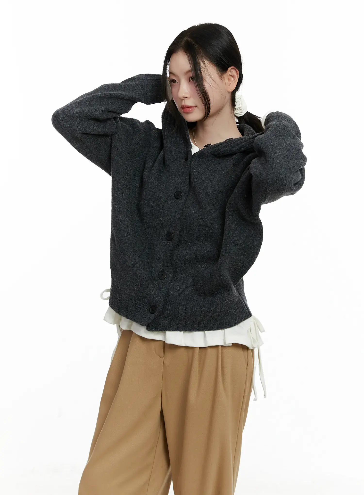 Button Hooded Knit Cardigan F502 - Image 2