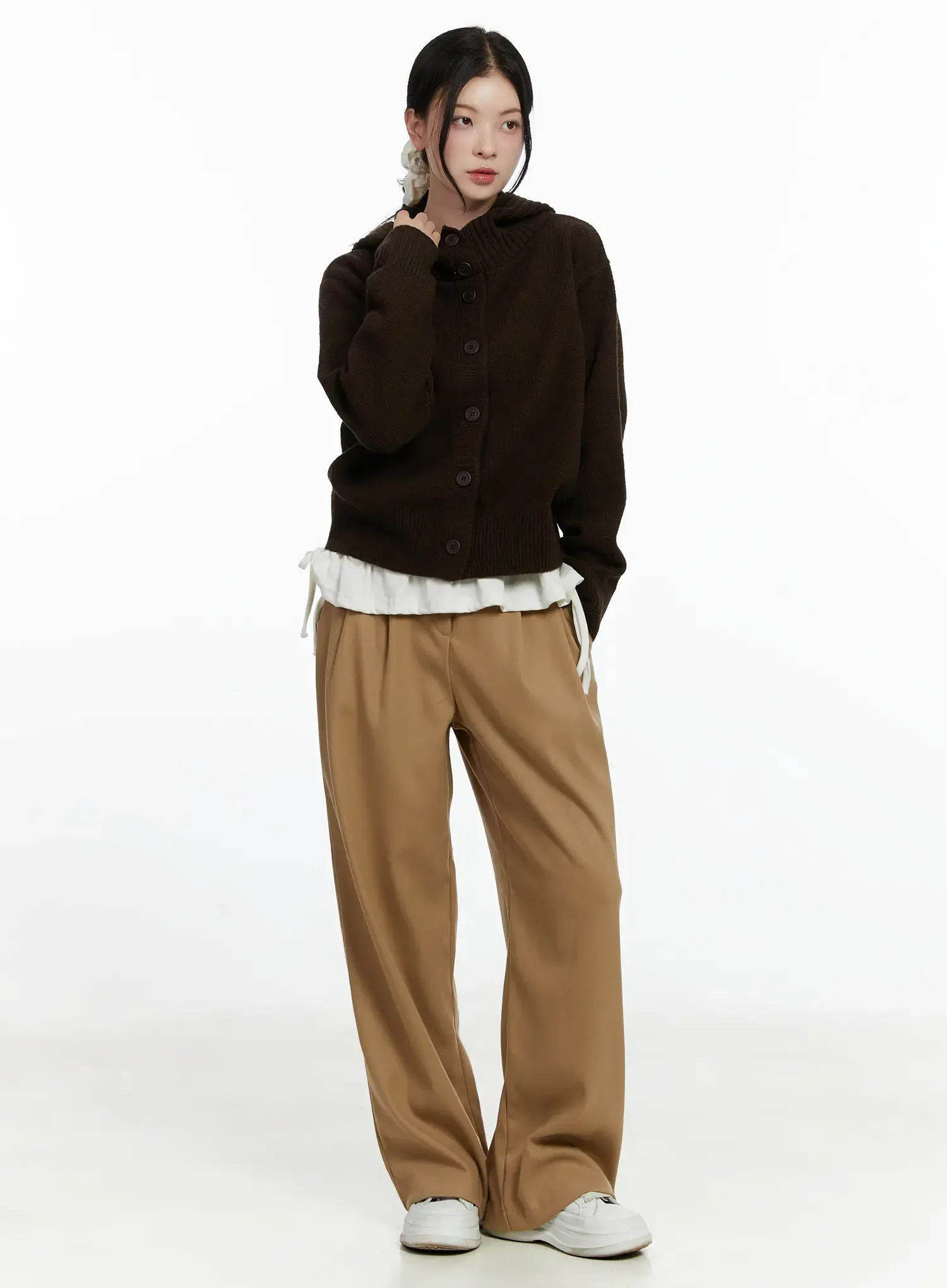 Button Hooded Knit Cardigan F502 - Image 3