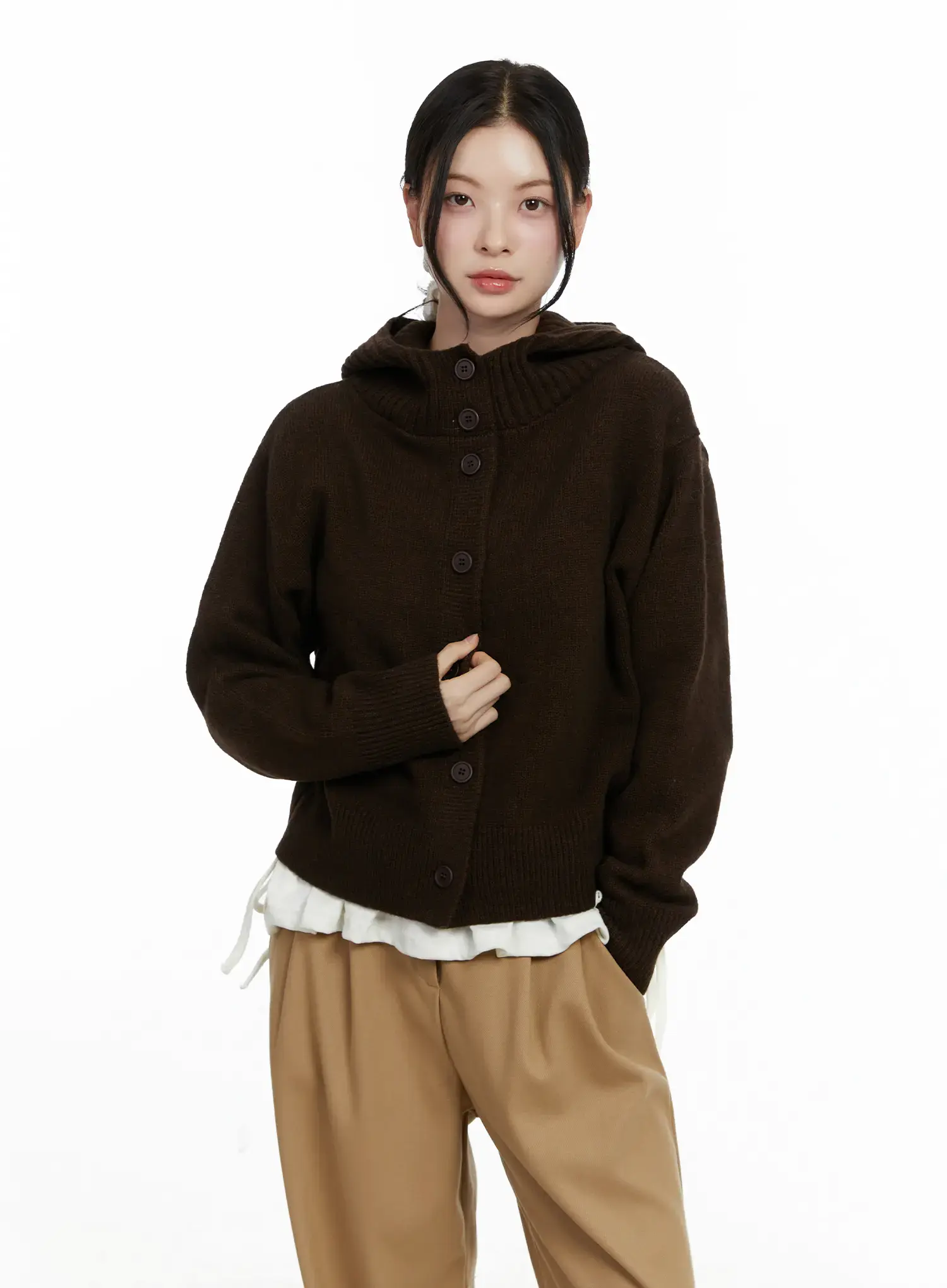 Button Hooded Knit Cardigan F502 - Image 4
