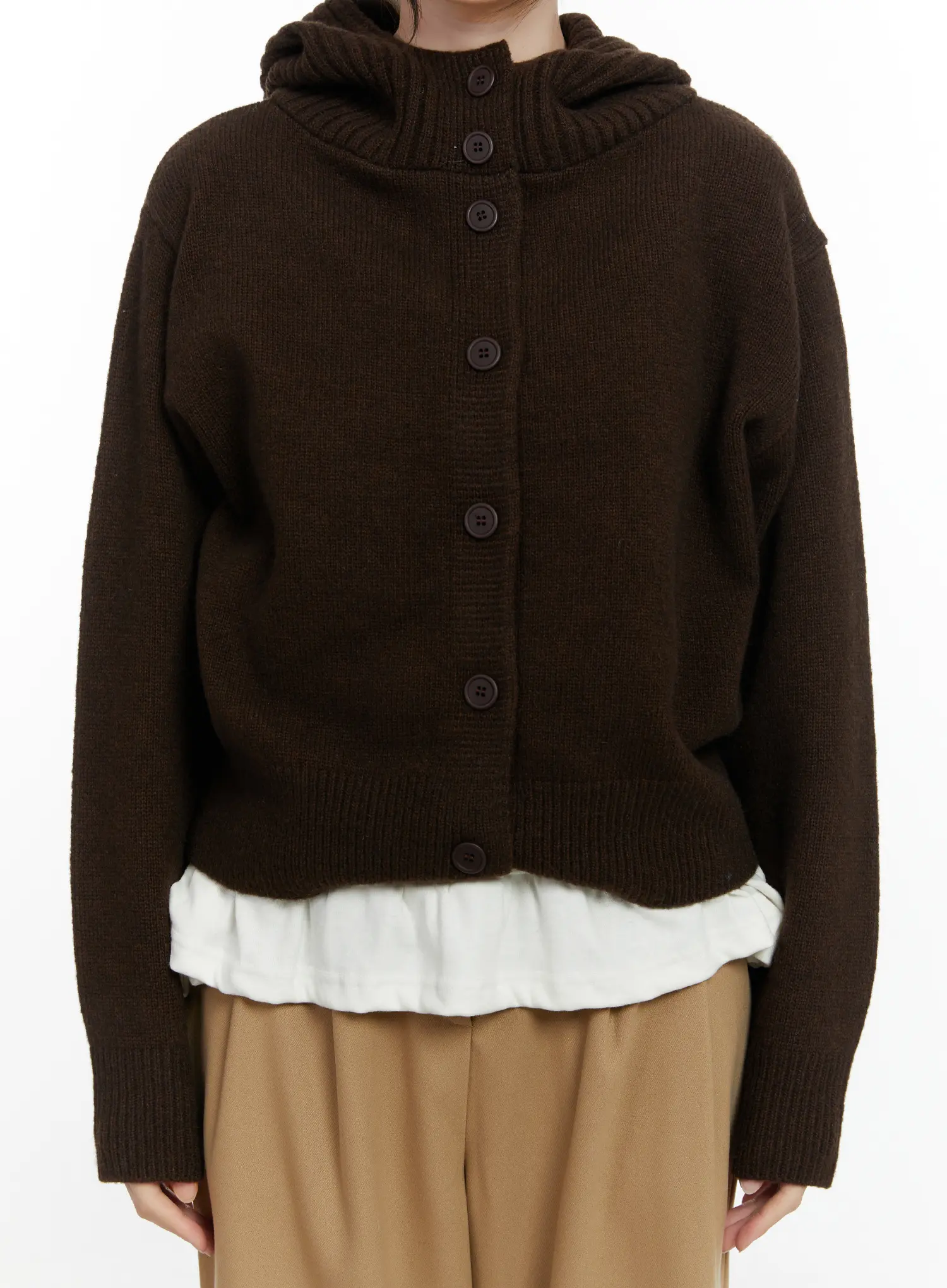 Button Hooded Knit Cardigan F502 - Image 5