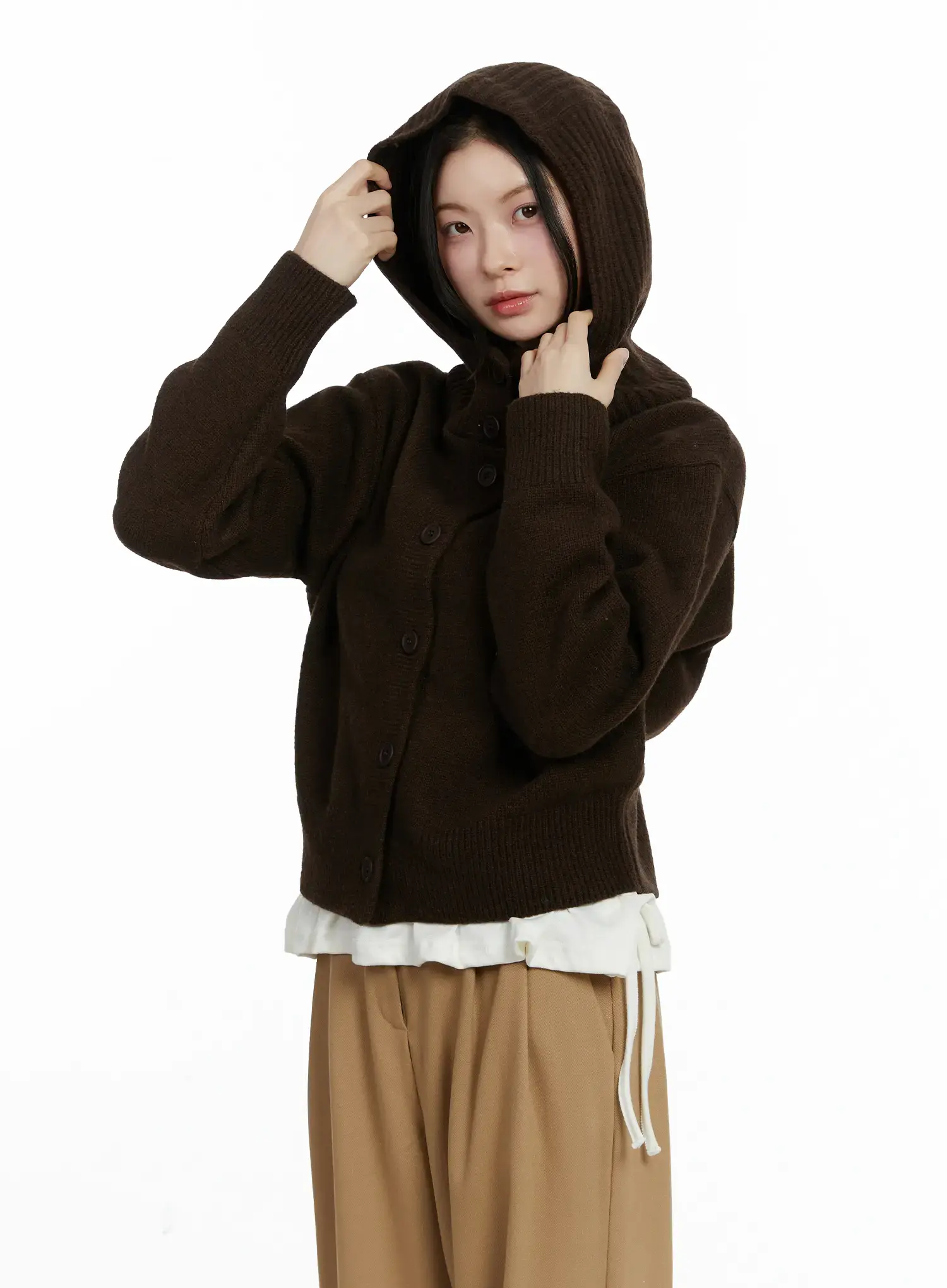 Button Hooded Knit Cardigan F502 - Image 6