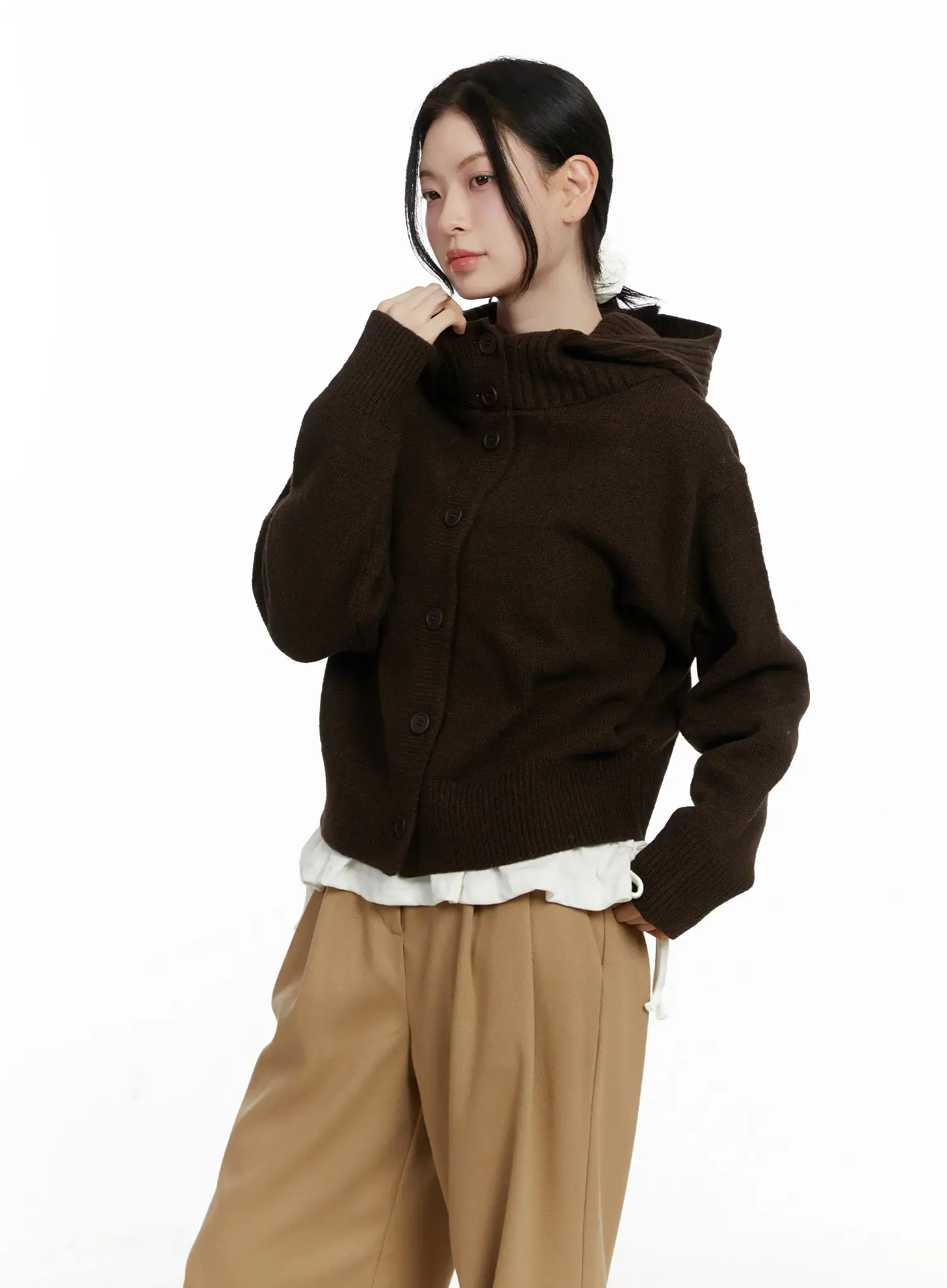 Button Hooded Knit Cardigan F502 - Image 7
