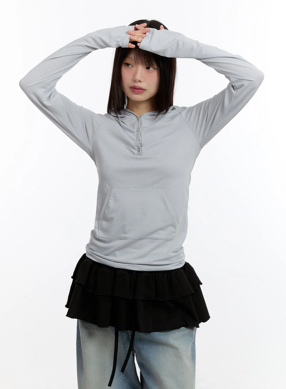 Button Stripe Hoodie Top CA508 - Image 11