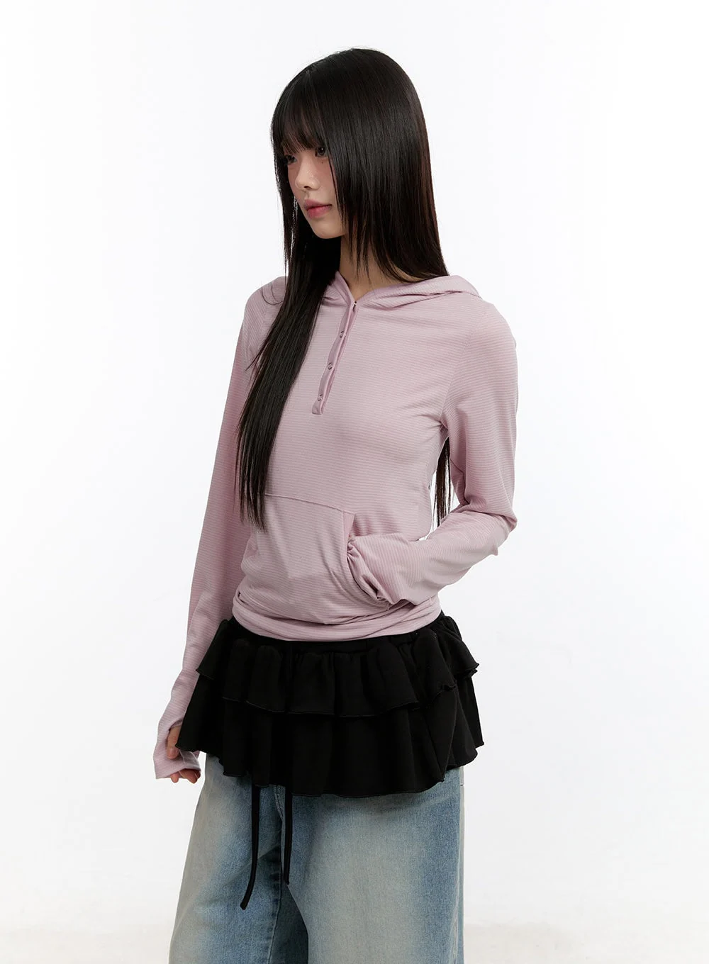 Button Stripe Hoodie Top CA508 - Image 12