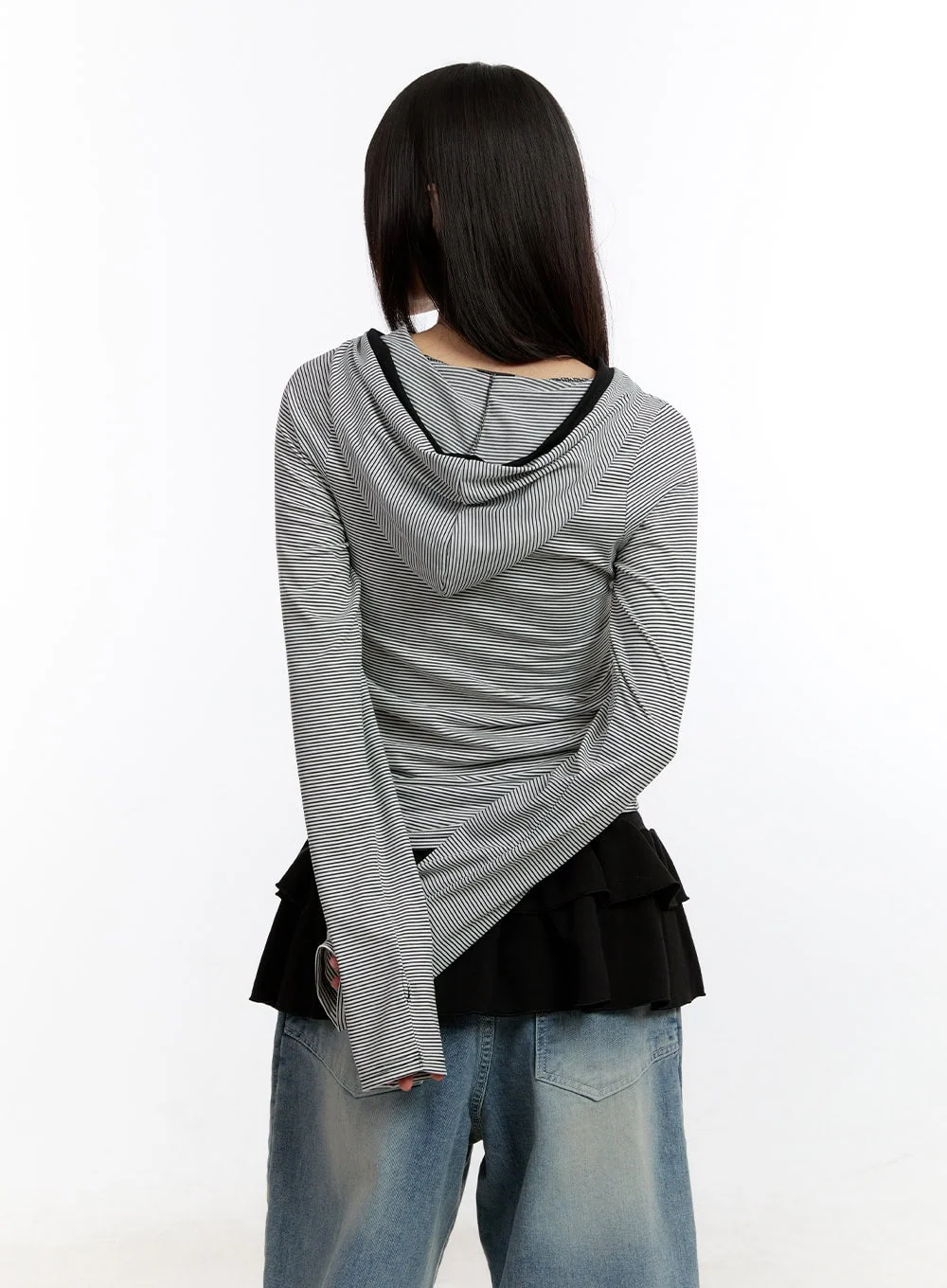 Button Stripe Hoodie Top CA508 - Image 4