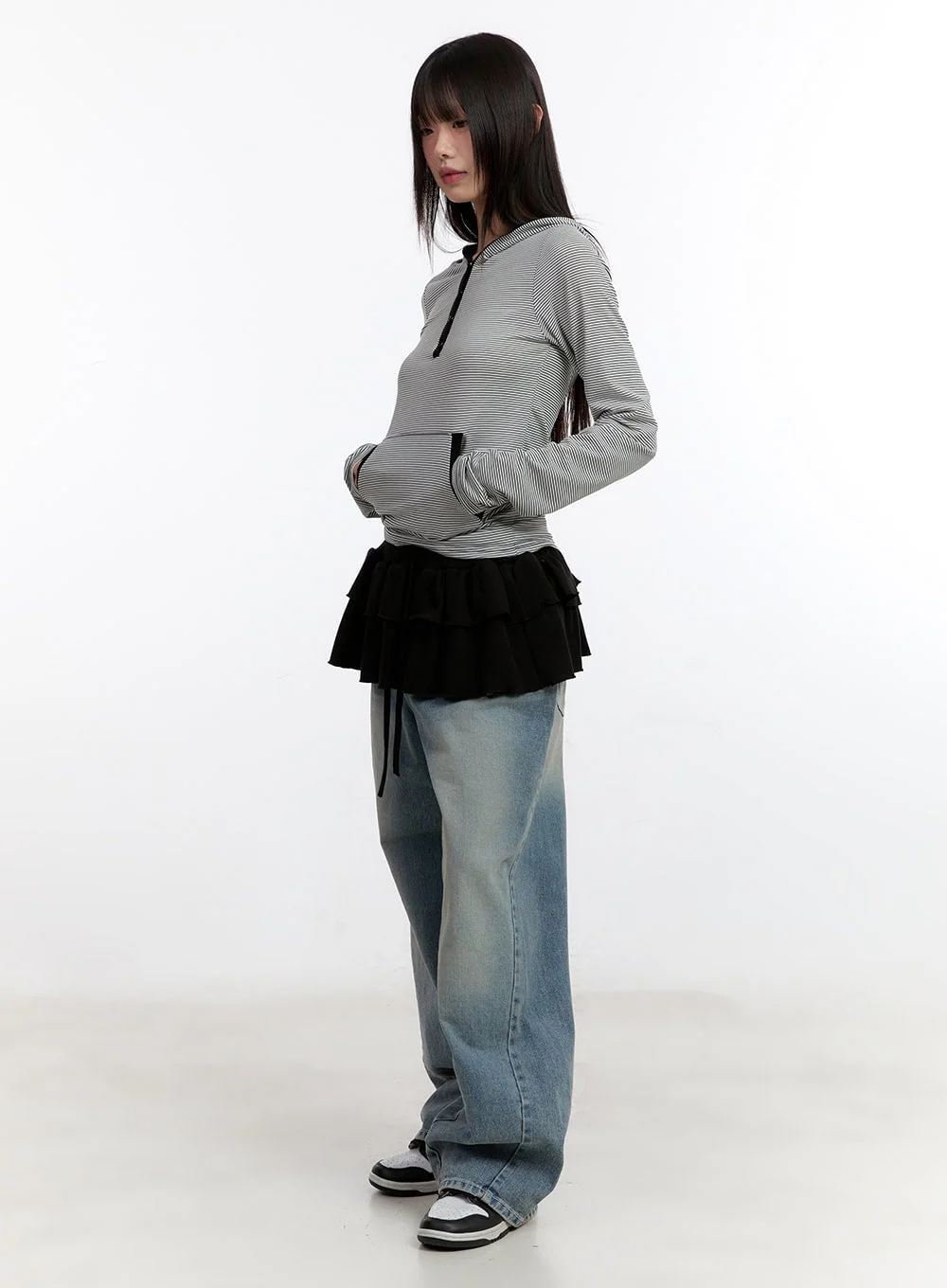 Button Stripe Hoodie Top CA508 - Image 5