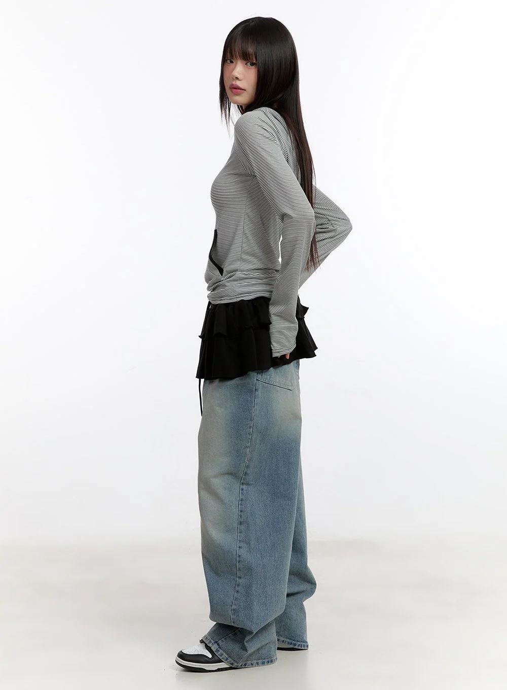 Button Stripe Hoodie Top CA508 - Image 6