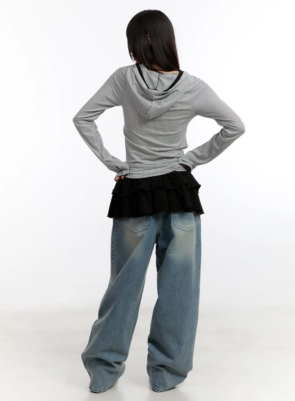 Button Stripe Hoodie Top CA508 - Image 7