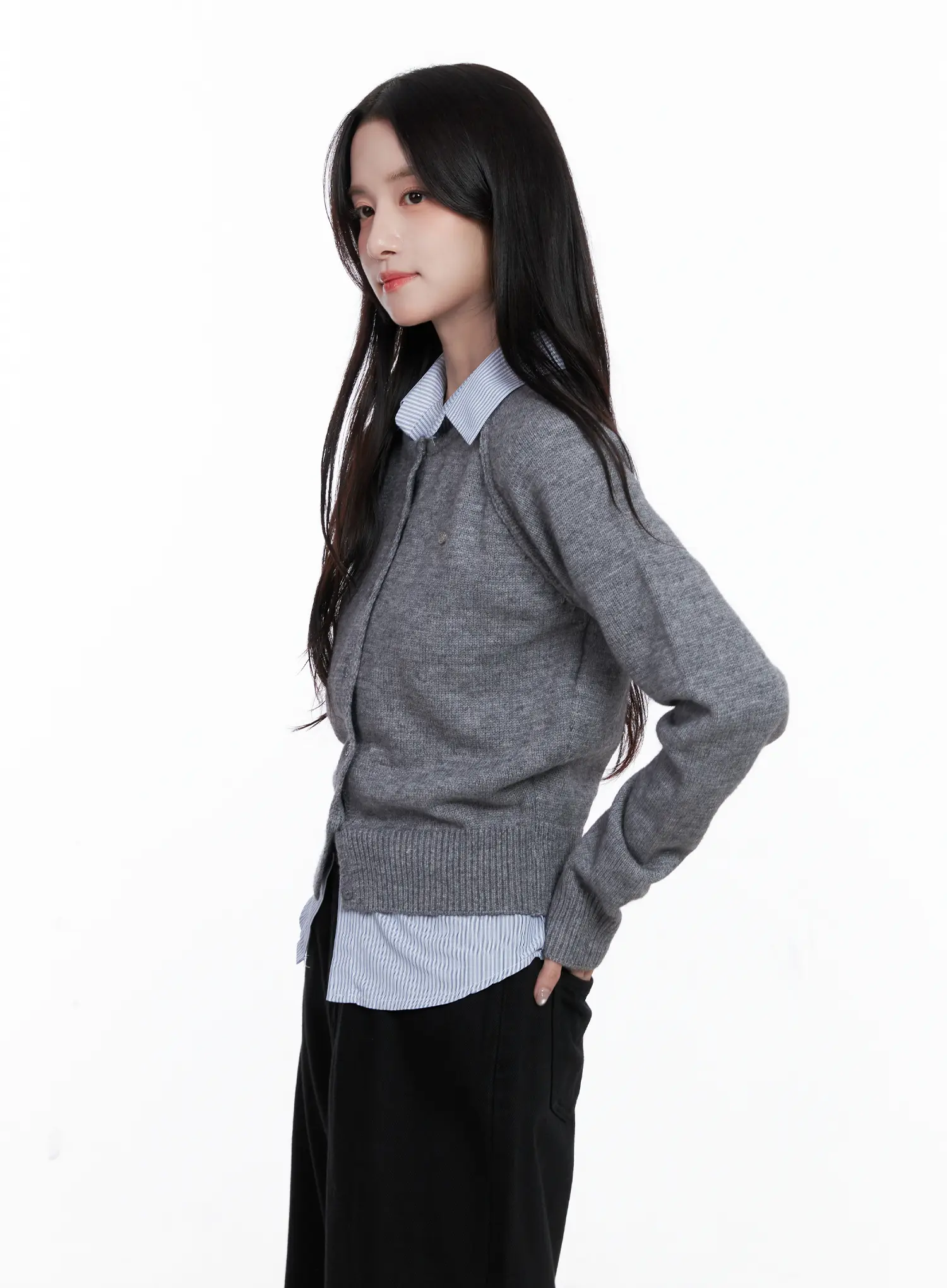 Button-Up Crewneck Cardigan CS523 - Image 6
