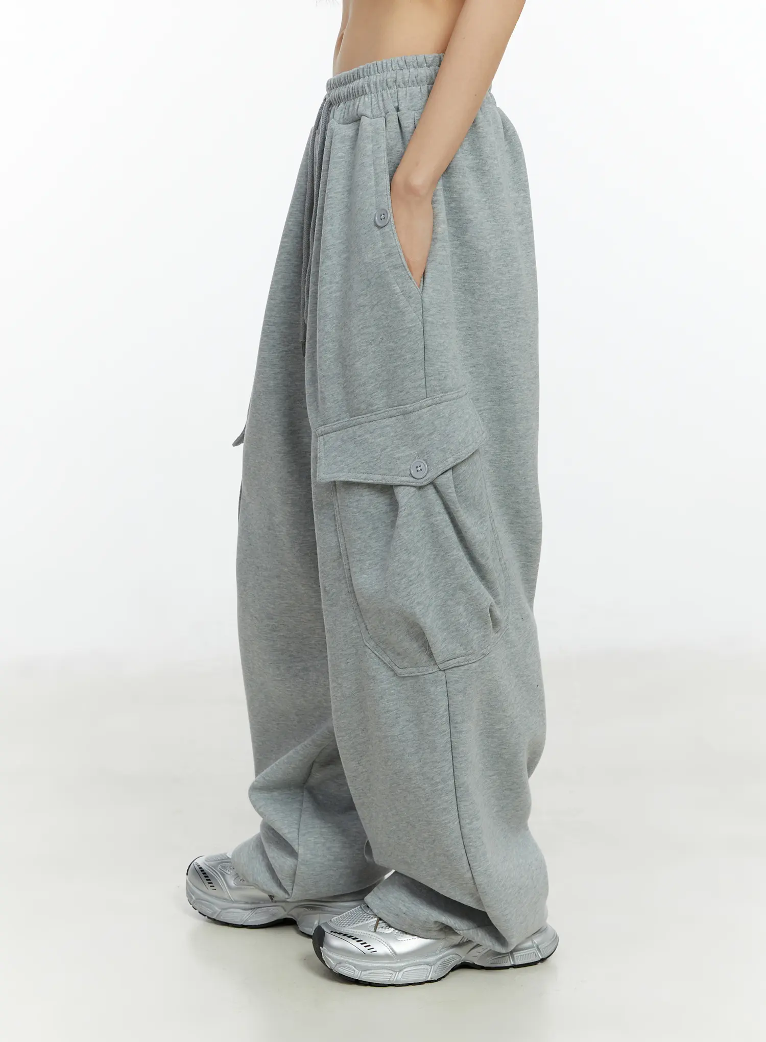 Button Wide Leg Cargo Sweatpants CF509 - Image 3