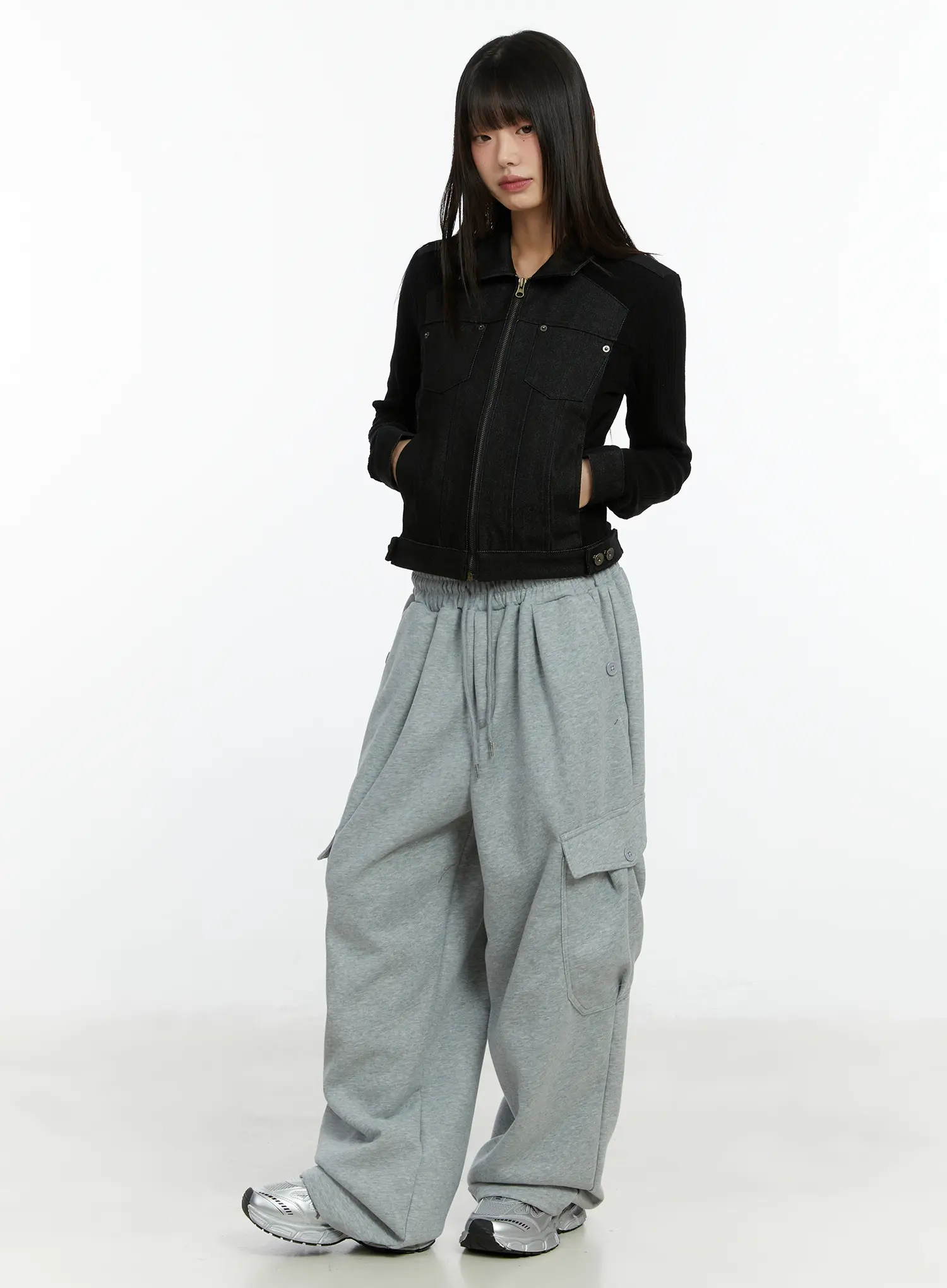 Button Wide Leg Cargo Sweatpants CF509 - Image 5