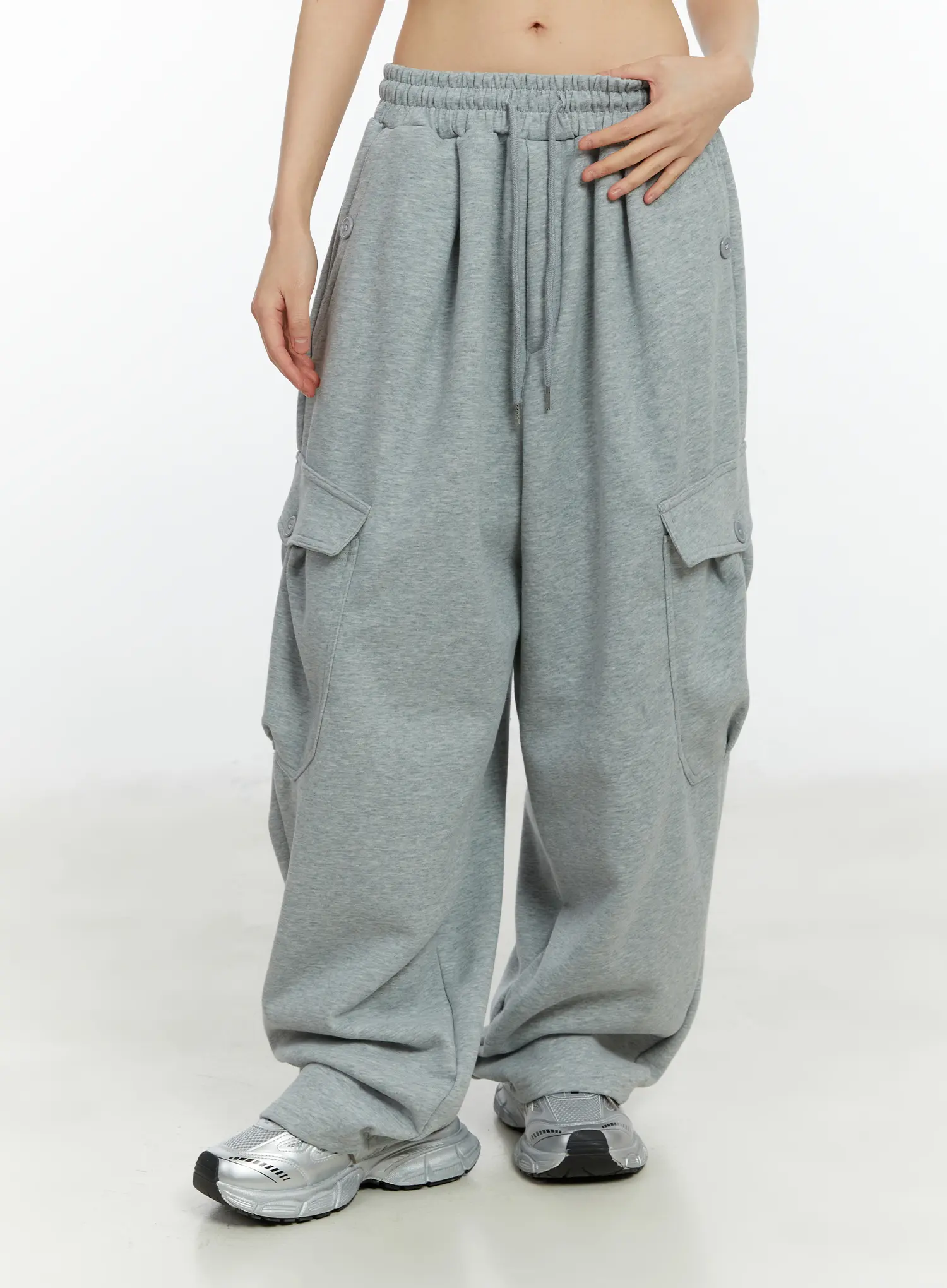 Button Wide Leg Cargo Sweatpants CF509 - Image 9