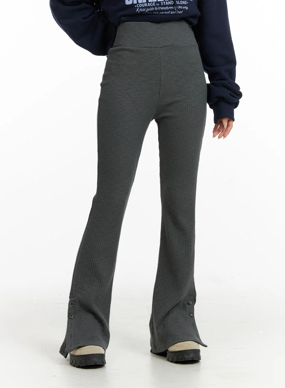 Buttoned Bootcut Slim Sweat Pants CF415 - Image 3