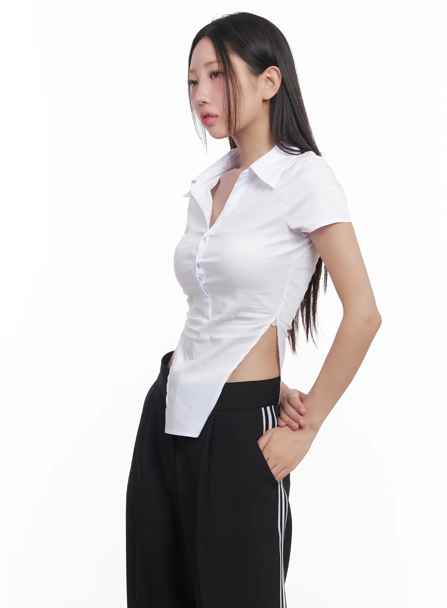 Buttoned Collar Short-Sleeve Shirt CU517