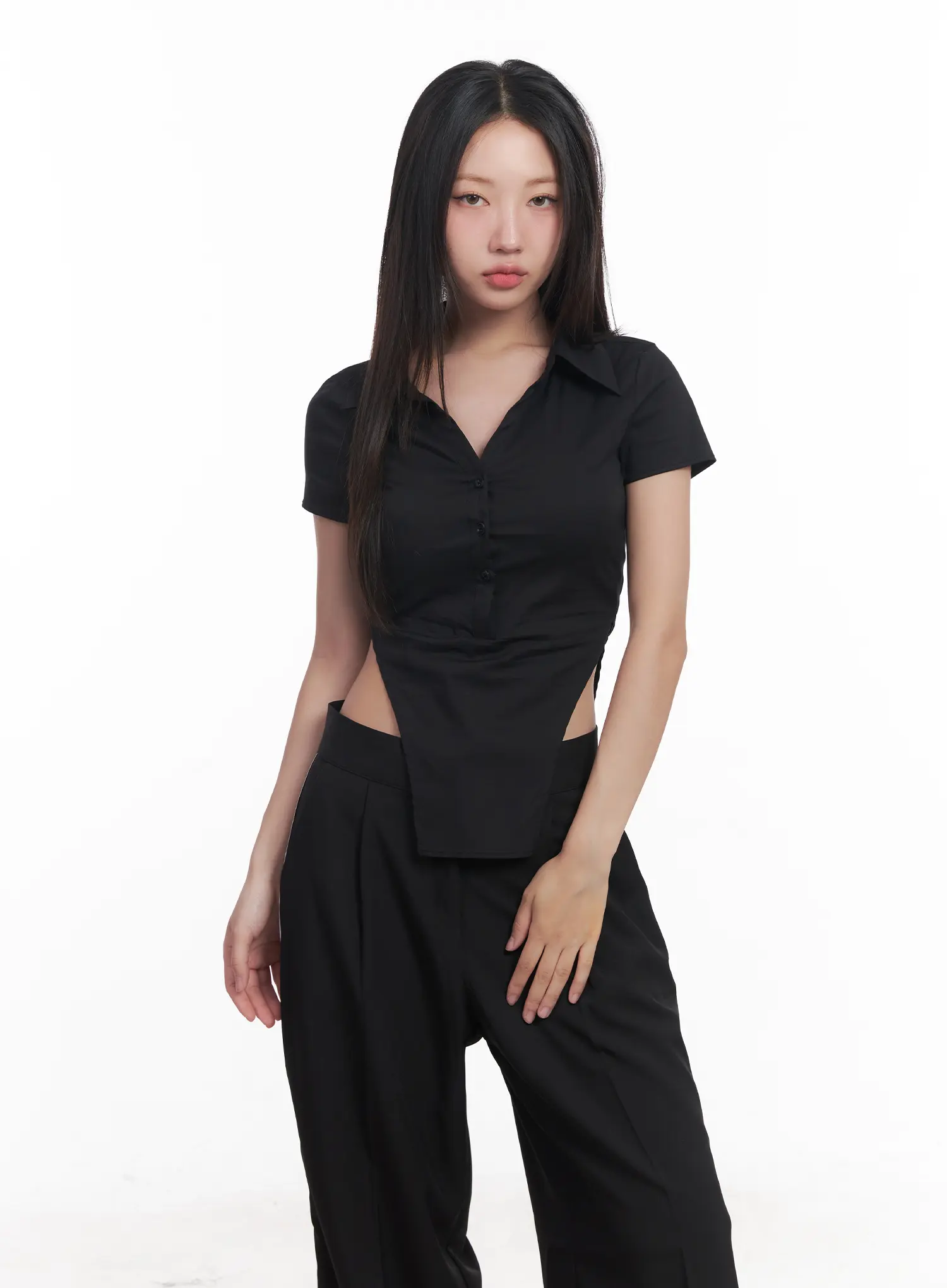 Buttoned Collar Short-Sleeve Shirt CU517 - Image 12