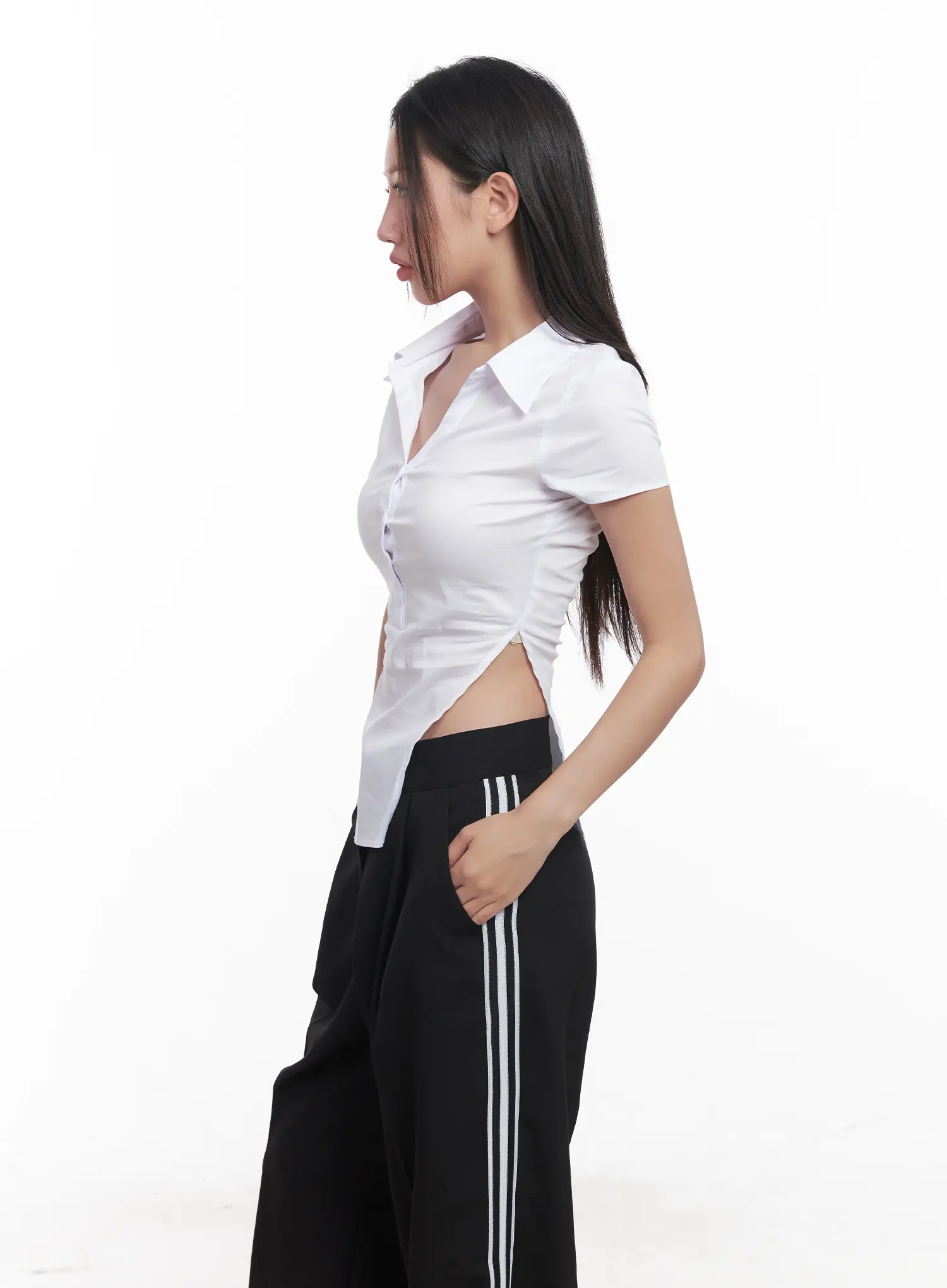 Buttoned Collar Short-Sleeve Shirt CU517 - Image 7