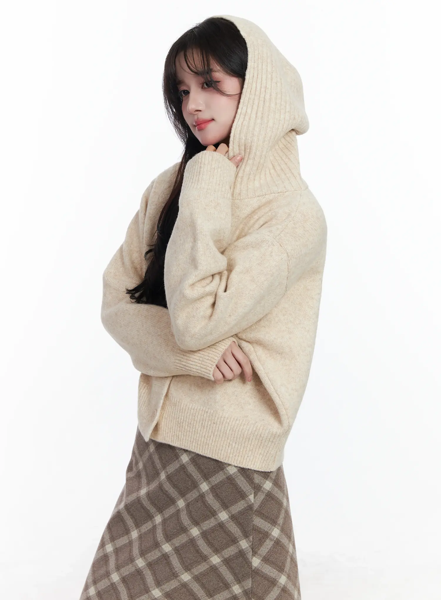 Buttoned Knit Hoodie IJ529 - Image 10