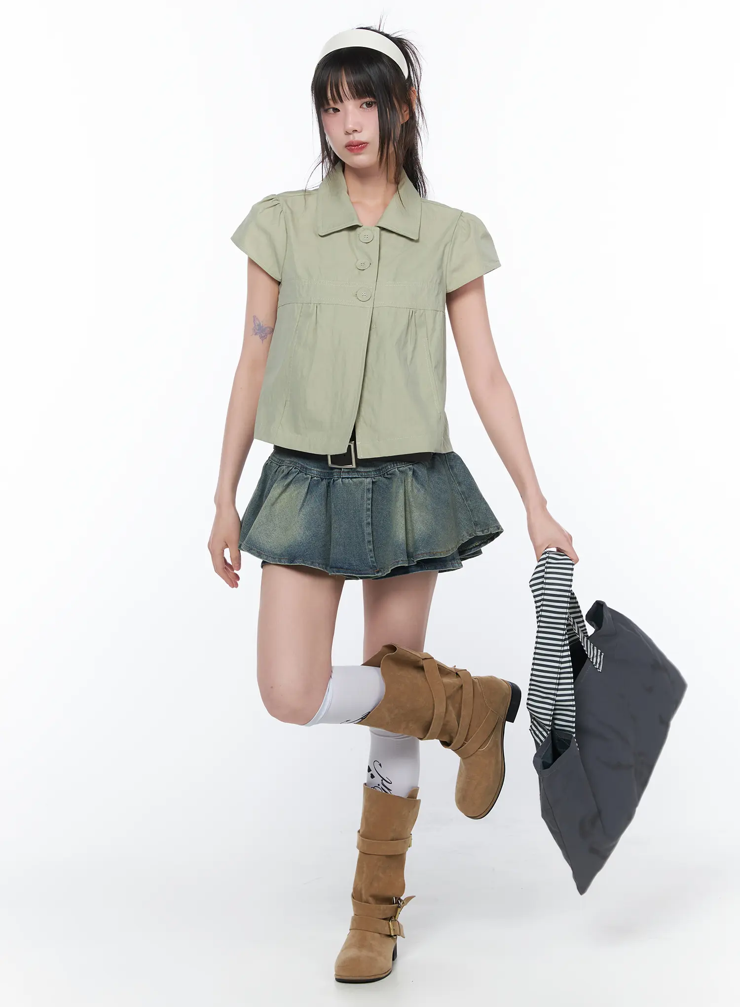 Buttoned Pleated Mini Skirt CA528 - Image 2