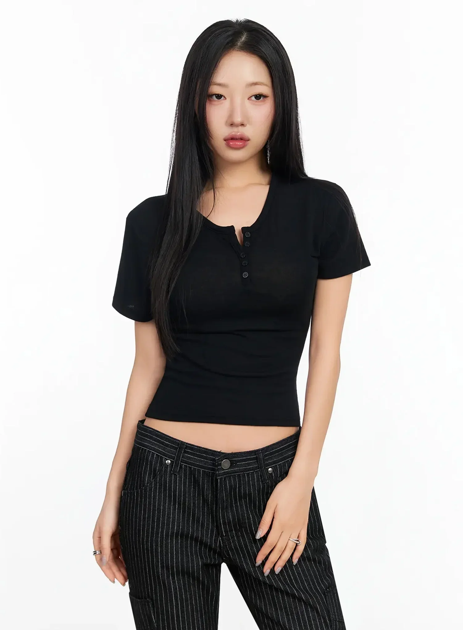 Buttoned Slim Fit T-Shirt CA513 - Image 3