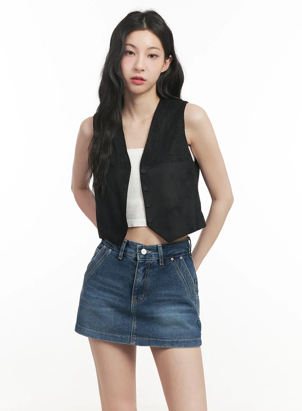 Buttoned Suede V-Neck Vest Top CF513 - Image 11