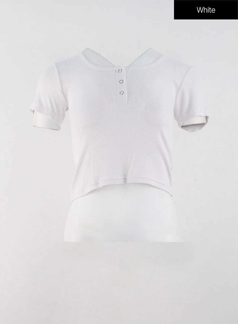 Buttoned U-Neck Crop Tee OG318 - Image 11