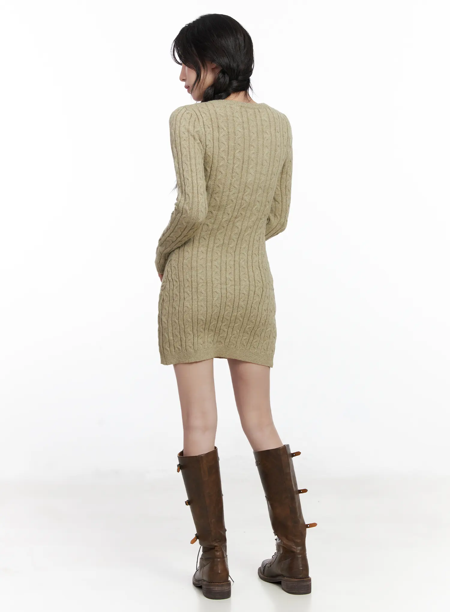 Cable Knit Button Sweater Mini Dress CJ526 - Image 5
