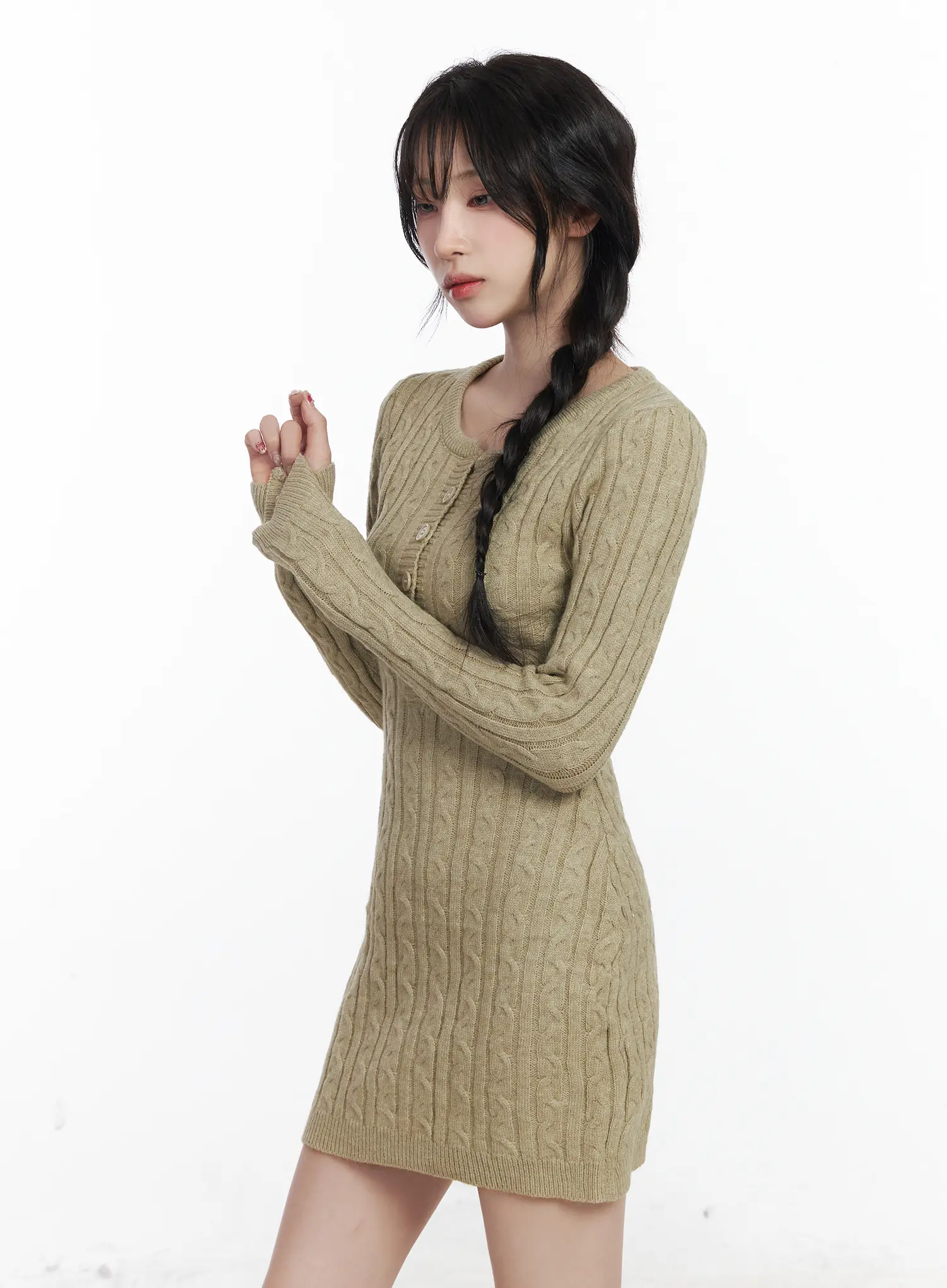Cable Knit Button Sweater Mini Dress CJ526 - Image 6