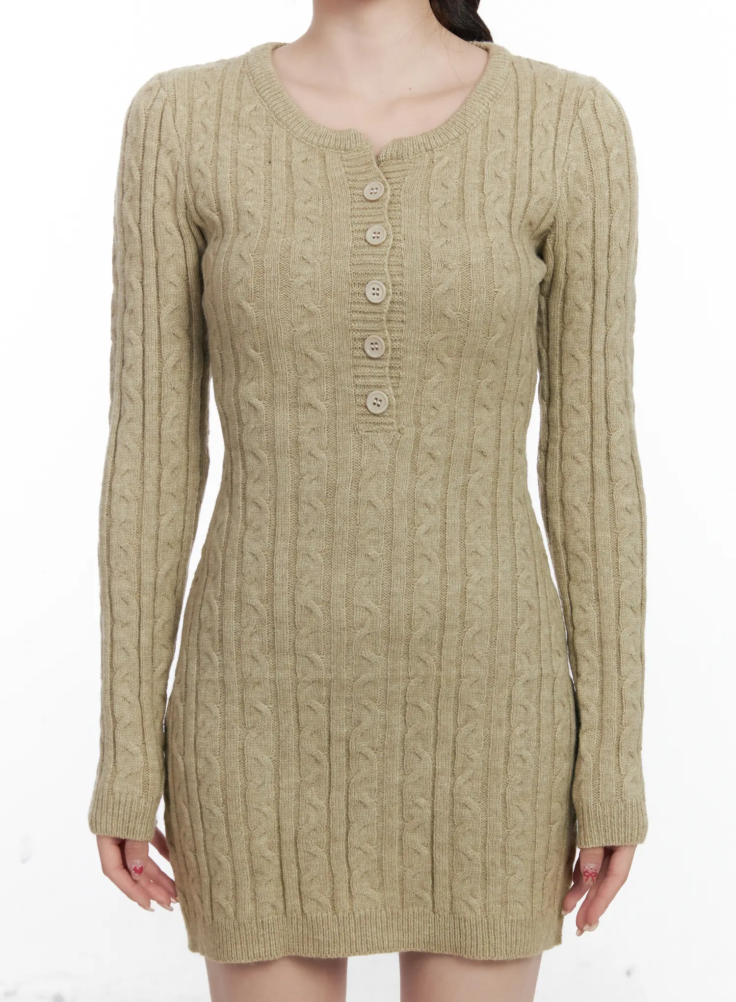 Cable Knit Button Sweater Mini Dress CJ526 - Image 7