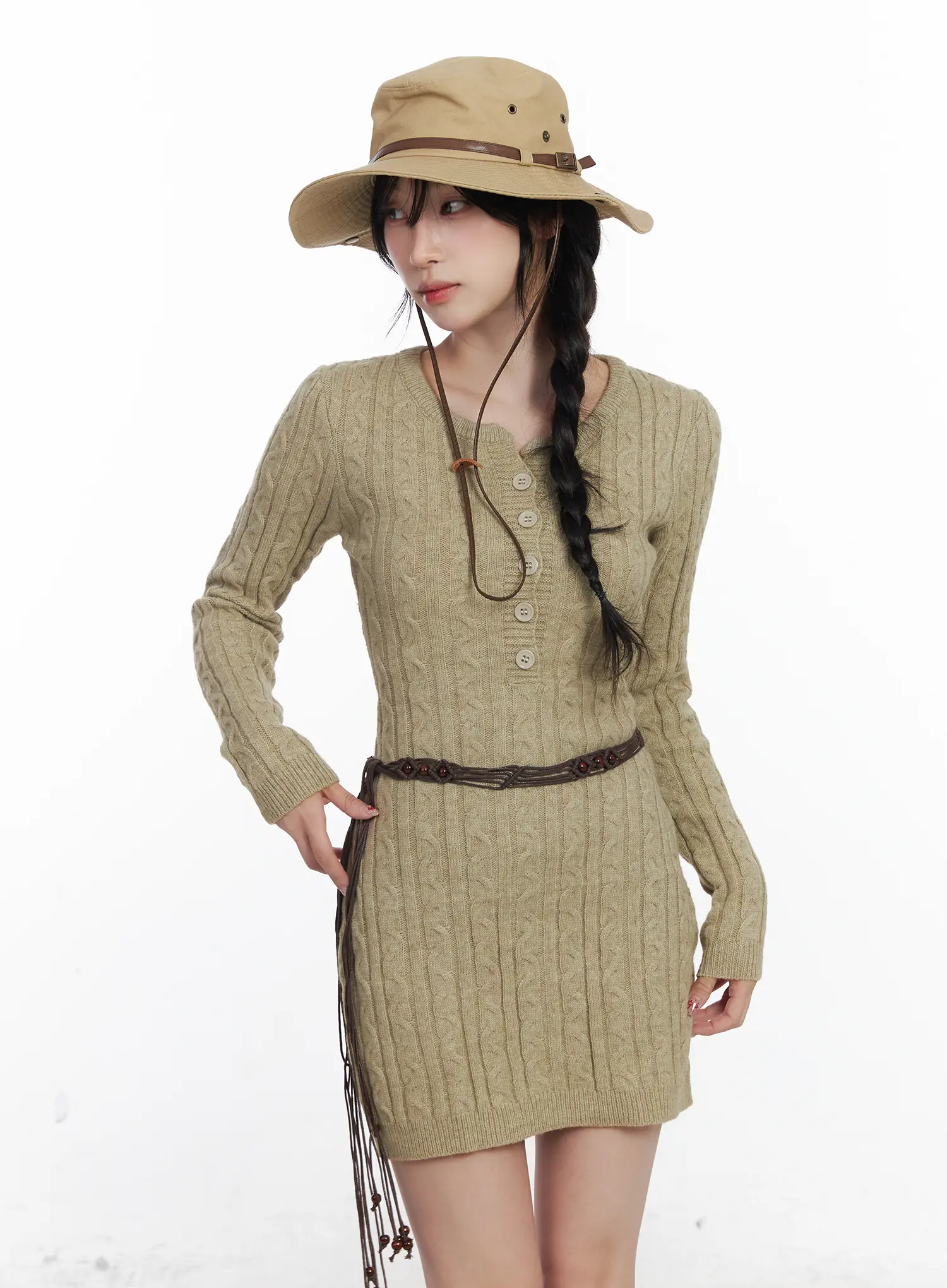 Cable Knit Button Sweater Mini Dress CJ526 - Image 8