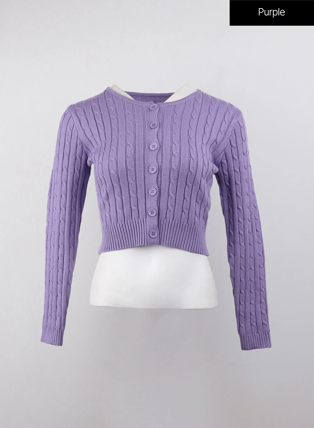Cable Knit Buttoned Crop Cardigan OJ416 - Image 11