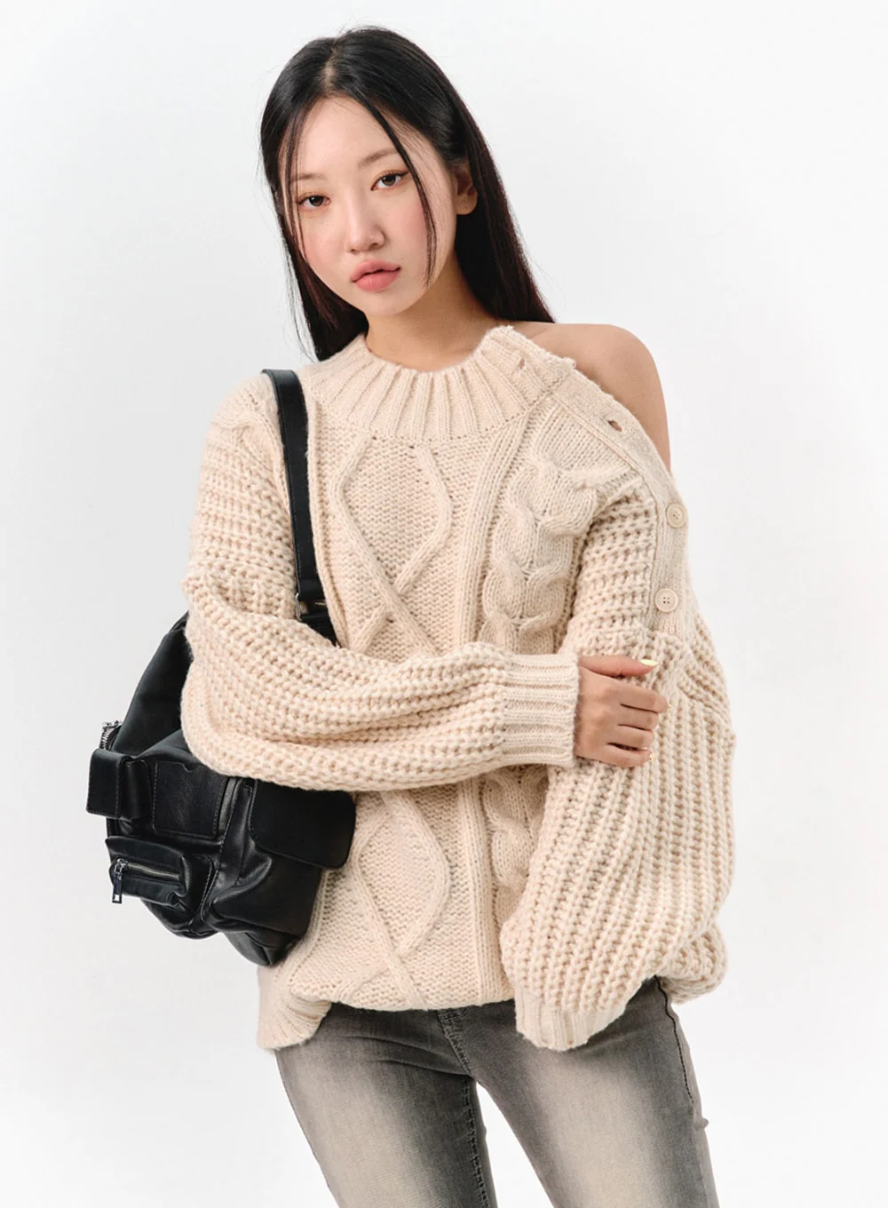 Cable Knit Buttoned Sweater IS301 - Image 6