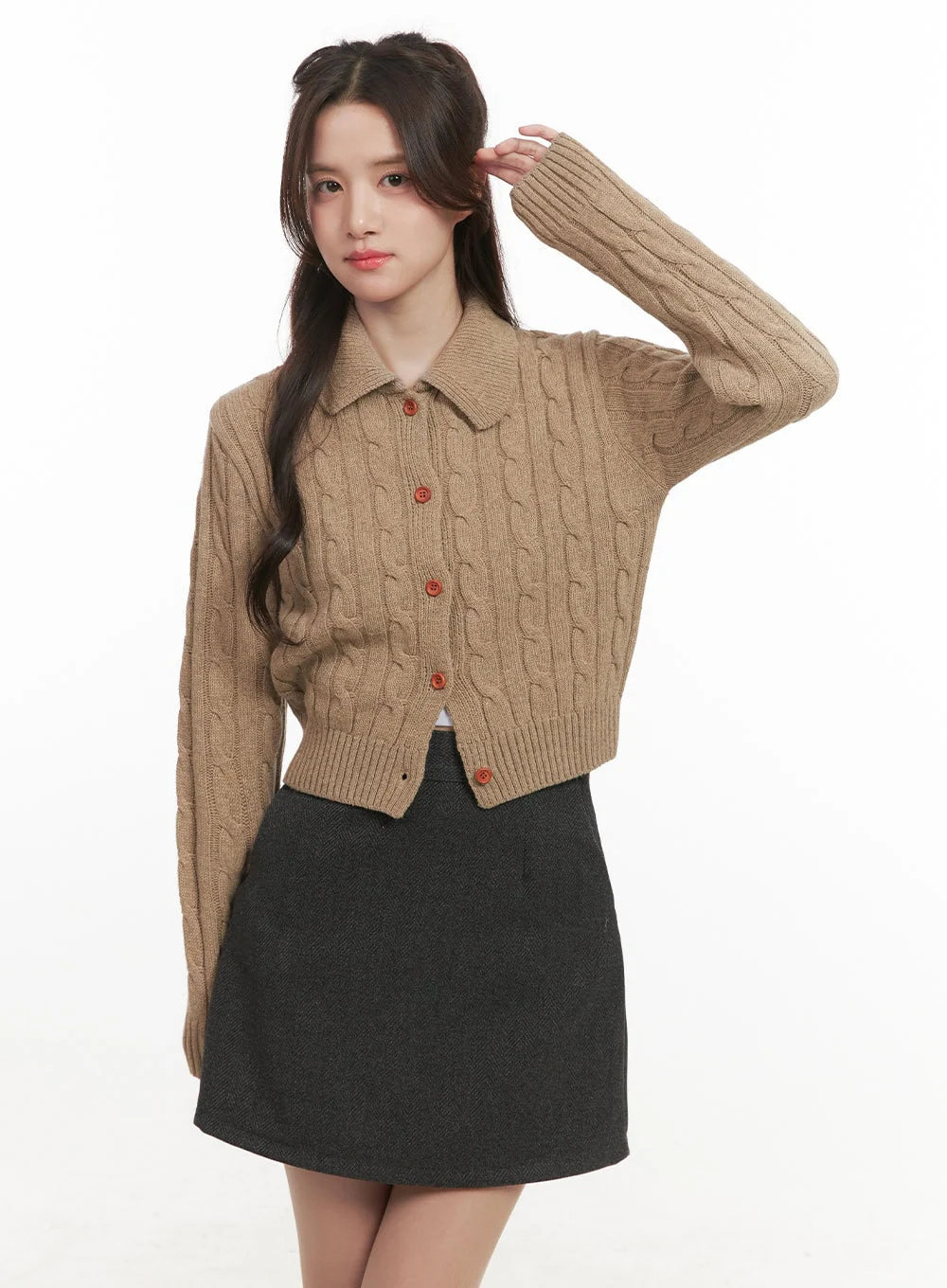 Cable-Knit Collared Buttoned Cardigan CJ514 - Image 10