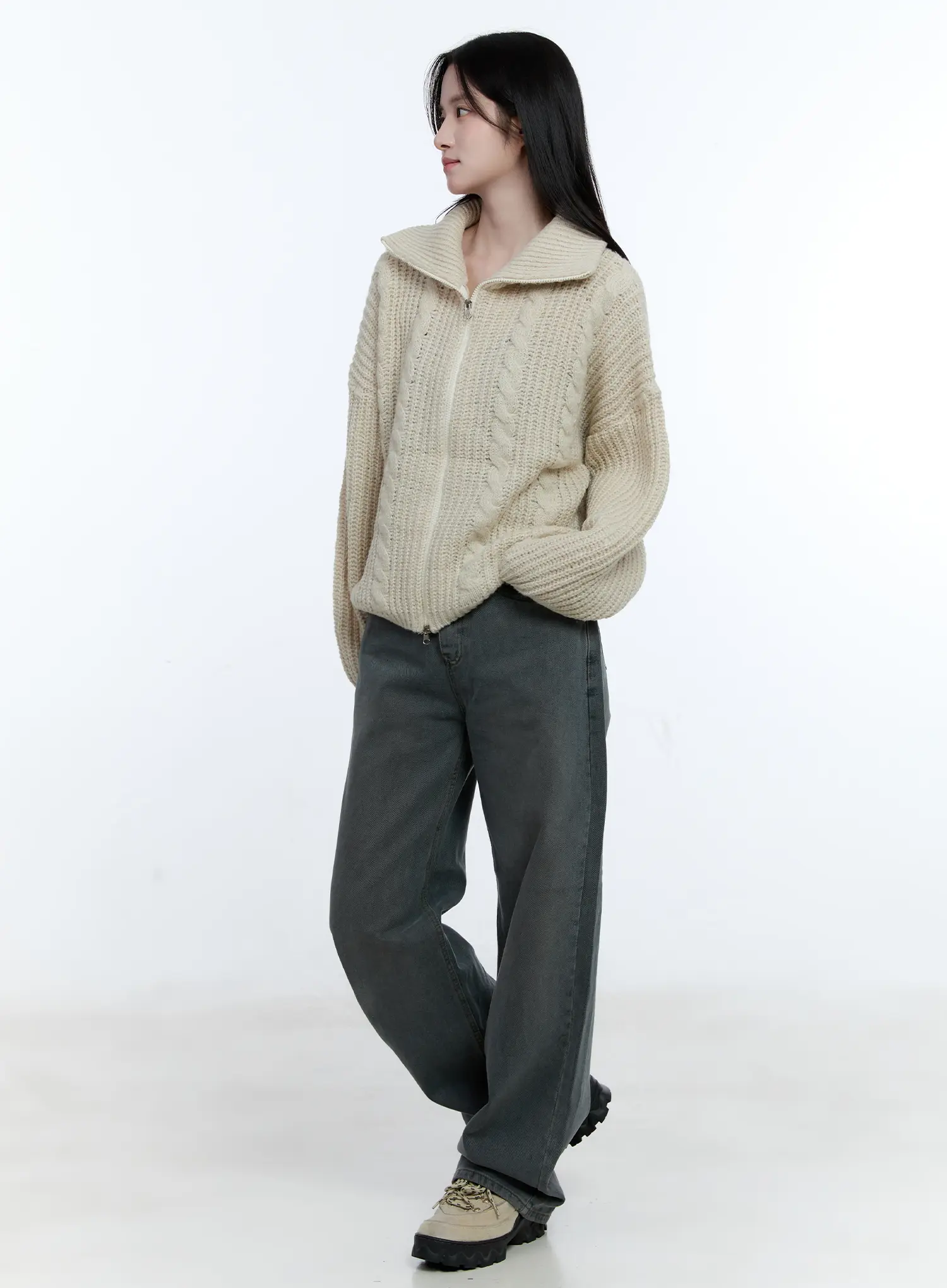 Cable Knit Double-Zip Sweater CG512 - Image 3