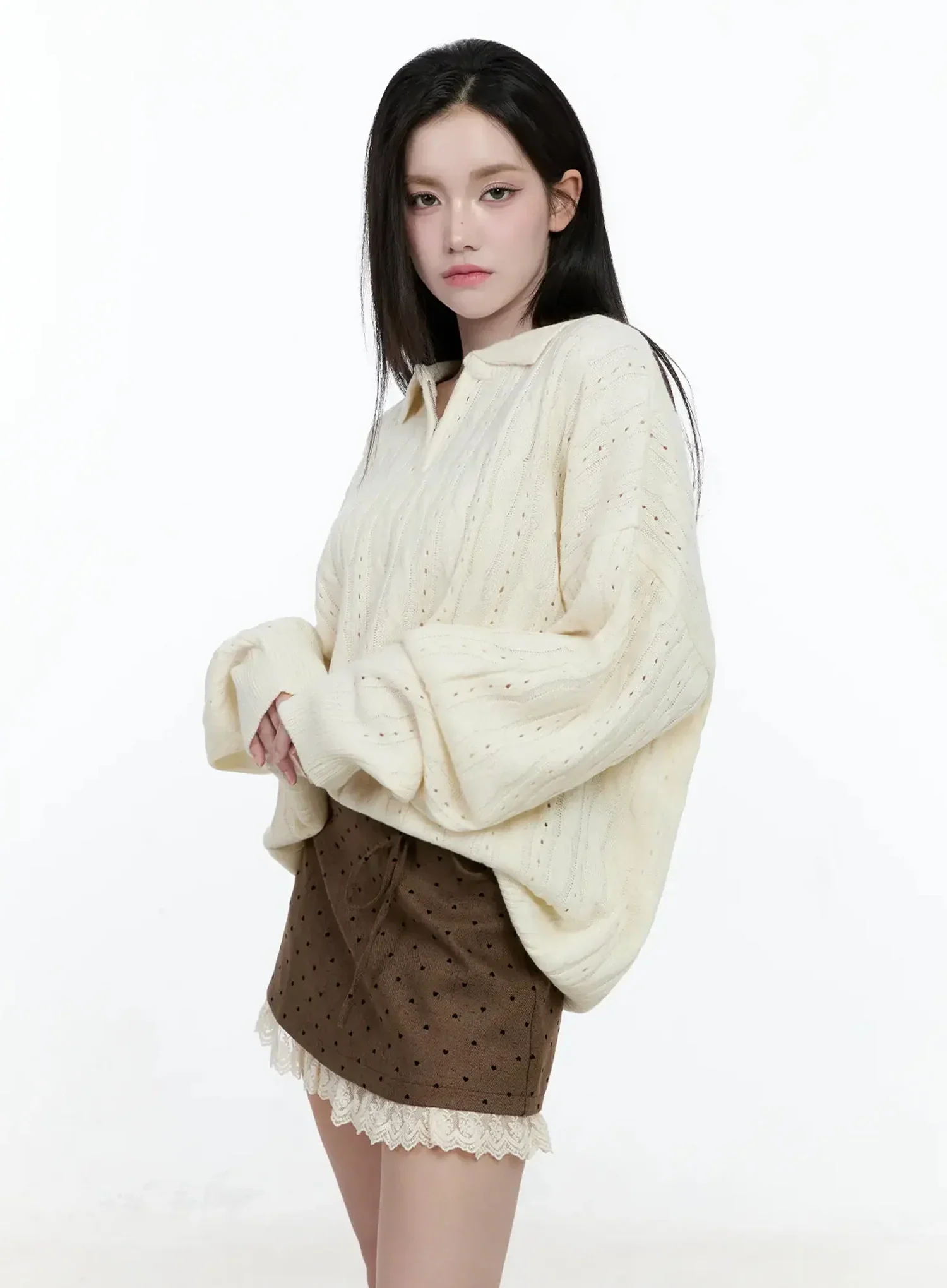 Cable Knit Half-Zip Sweater IO520 - Image 13