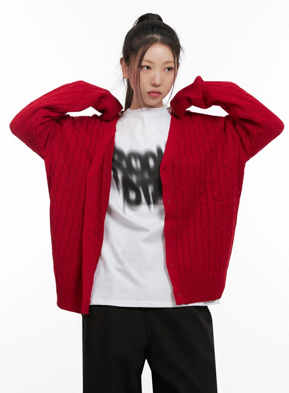 Cable Knit Relaxed Fit Cardigan C7102 - Image 13