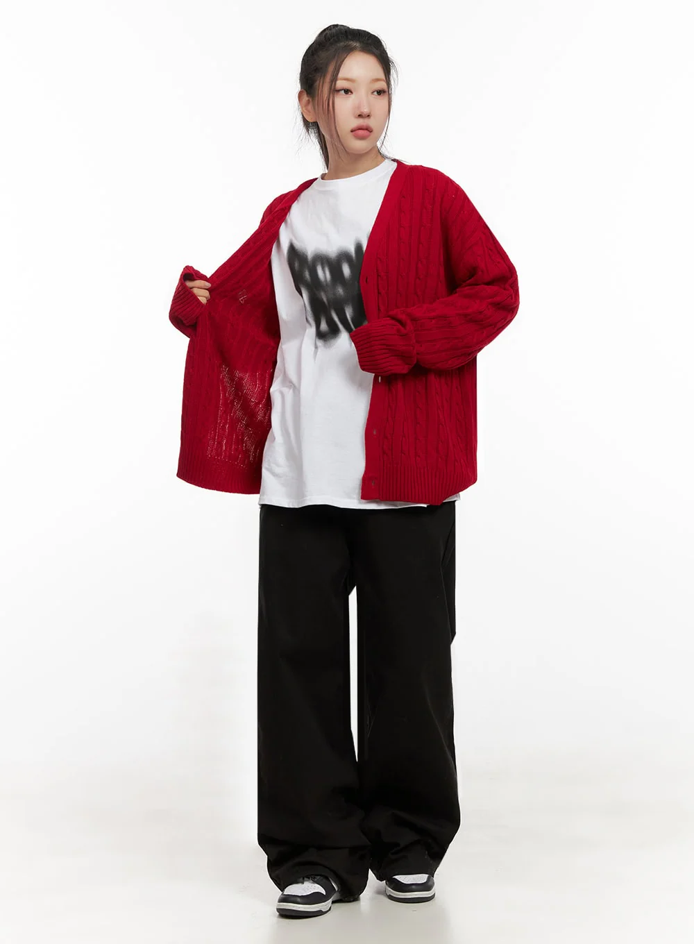 Cable Knit Relaxed Fit Cardigan C7102 - Image 14