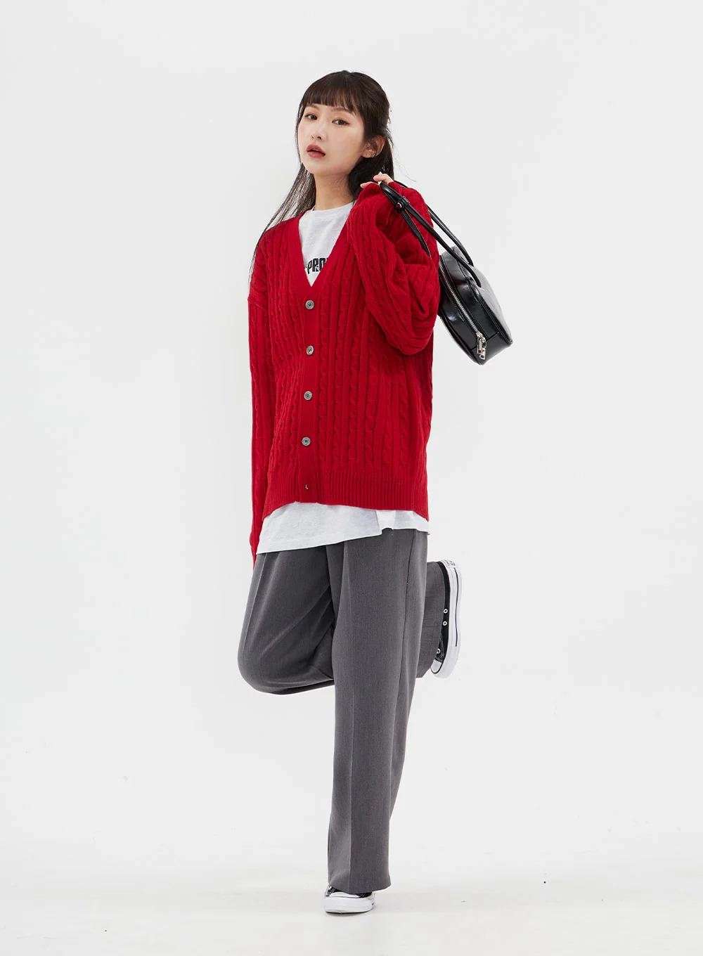 Cable Knit Relaxed Fit Cardigan C7102 - Image 20