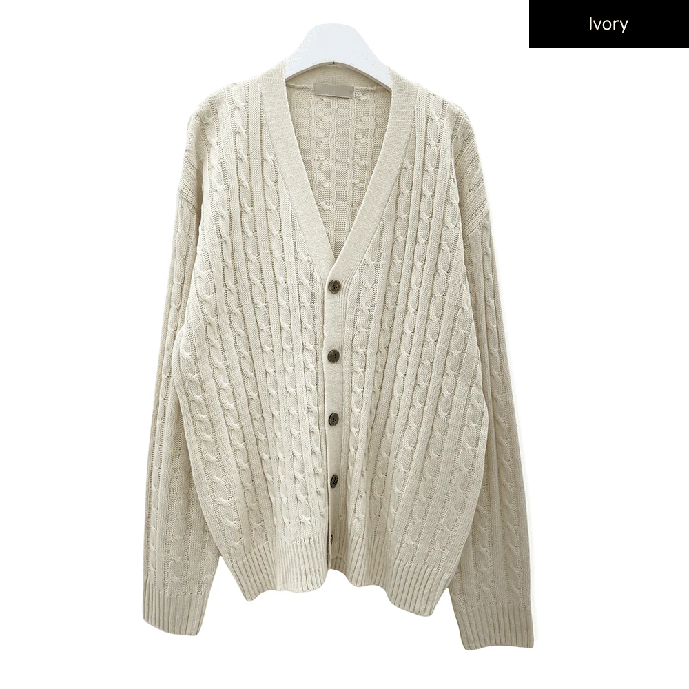 Cable Knit Relaxed Fit Cardigan C7102 - Image 21
