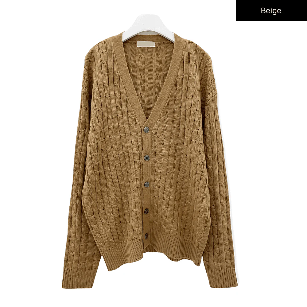 Cable Knit Relaxed Fit Cardigan C7102 - Image 26