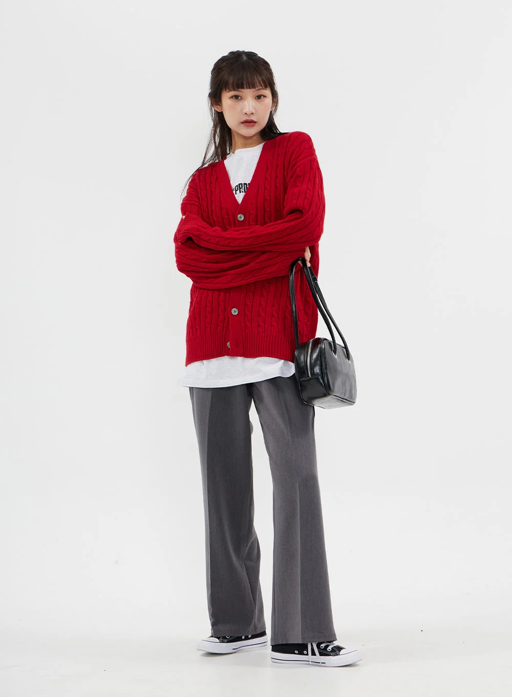 Cable Knit Relaxed Fit Cardigan C7102 - Image 4
