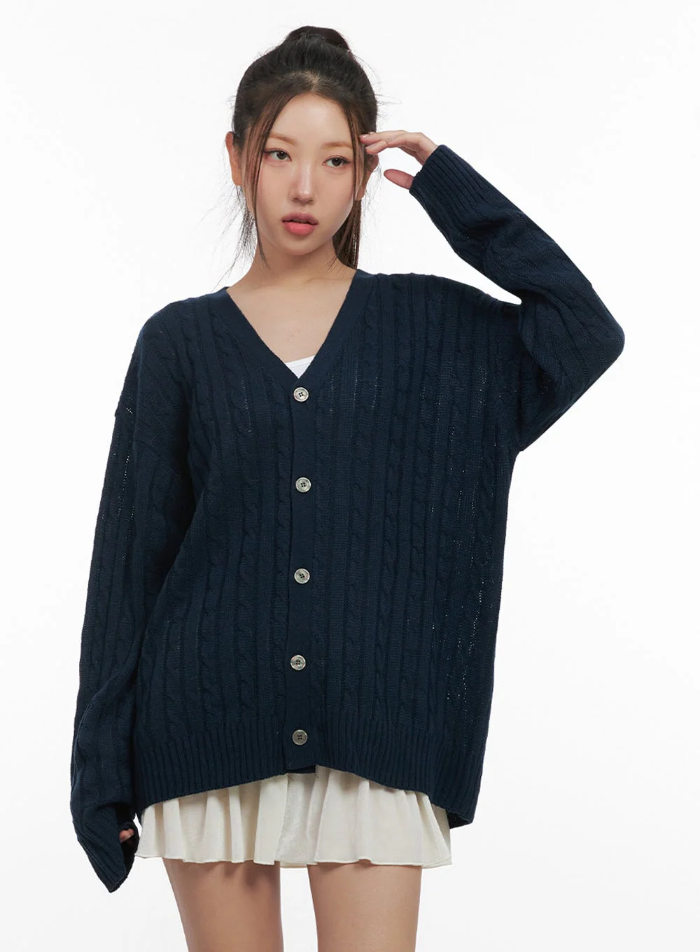 Cable Knit Relaxed Fit Cardigan C7102 - Image 5