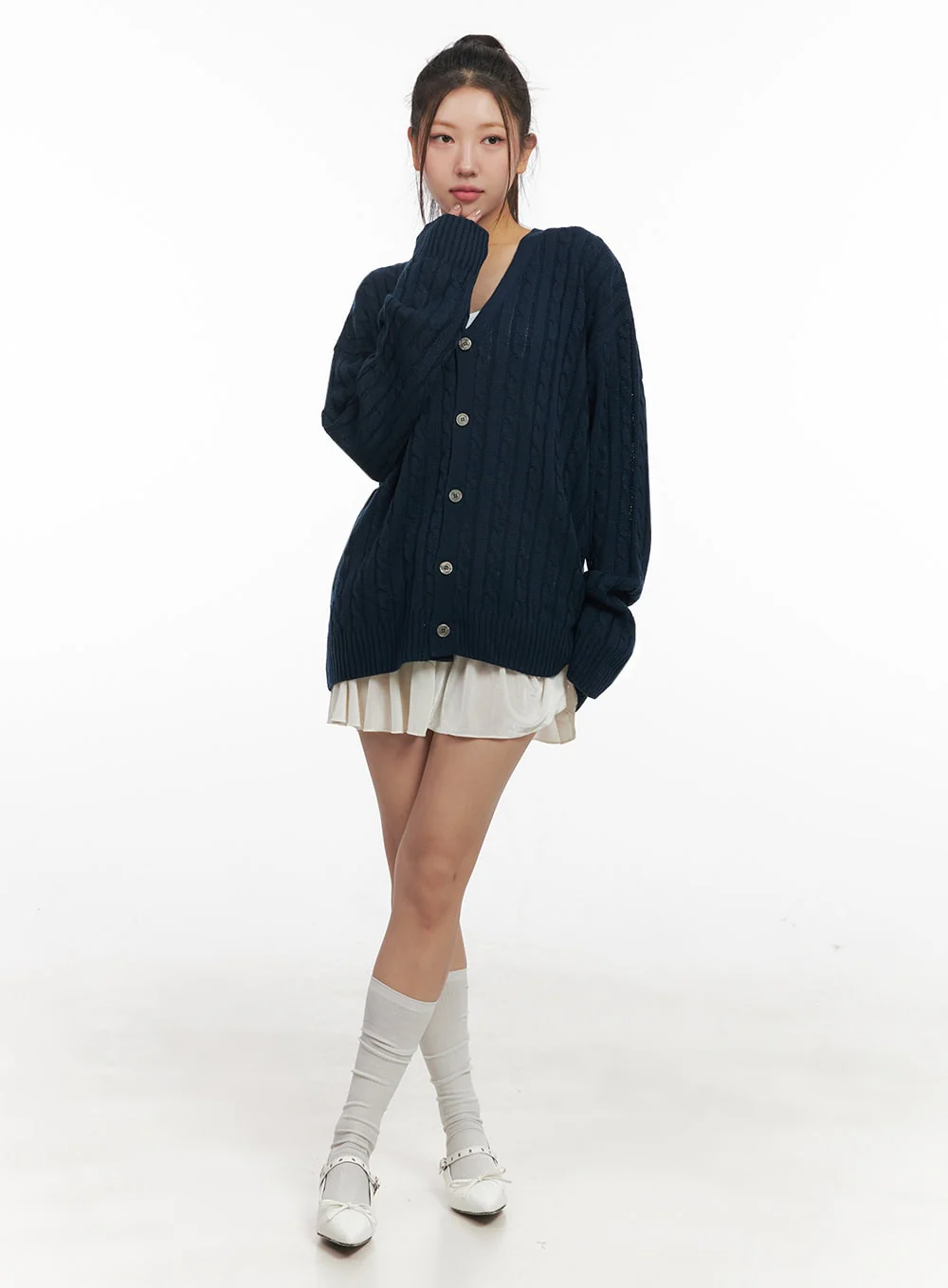 Cable Knit Relaxed Fit Cardigan C7102 - Image 6