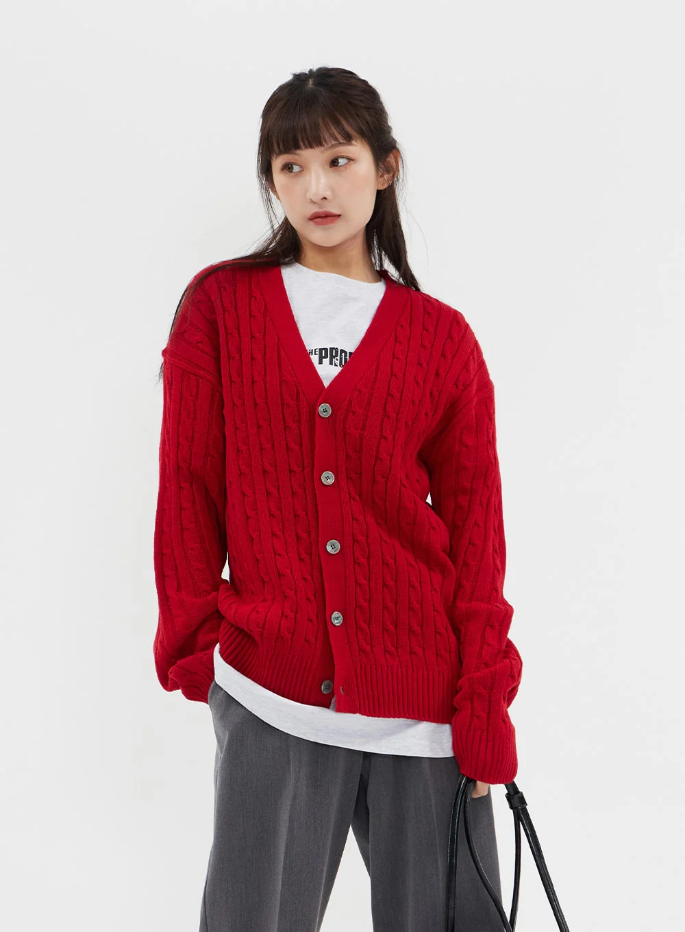 Cable Knit Relaxed Fit Cardigan C7102 - Image 8